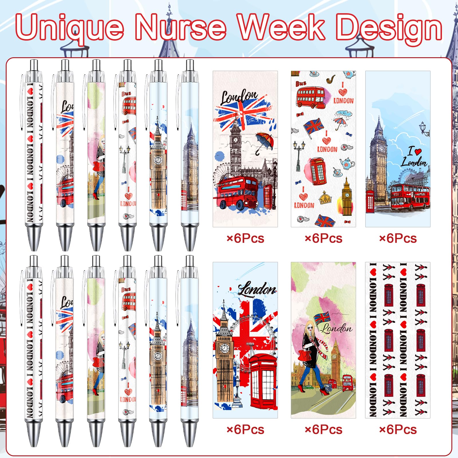 Wxiben London Ballpoint Pens Bulk - 36 Pcs London Souvenirs Gifts from UK City Travel Ballpoint Pens Retractable Smooth Ball Point Pen British Gifts for Office School Stationery Traveler Supplies