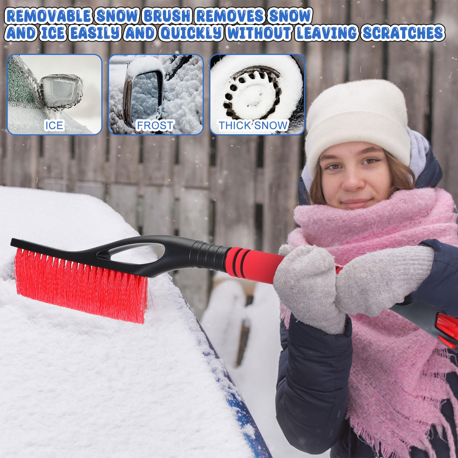 Uiifan 24 cepillos de nieve y raspadores de hielo de 24 pulgadas para ventanas de parabrisas de coche, desmontables, sin arañazos, para quitar hielo y nieve, con agarre de espuma para coches,