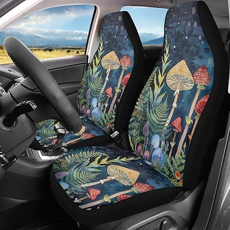 Moon Mushroom 2 Pcs Seat Covers for Cars Auto Front Seat Protectors Fits for Car, SUV, Sedan, Truck