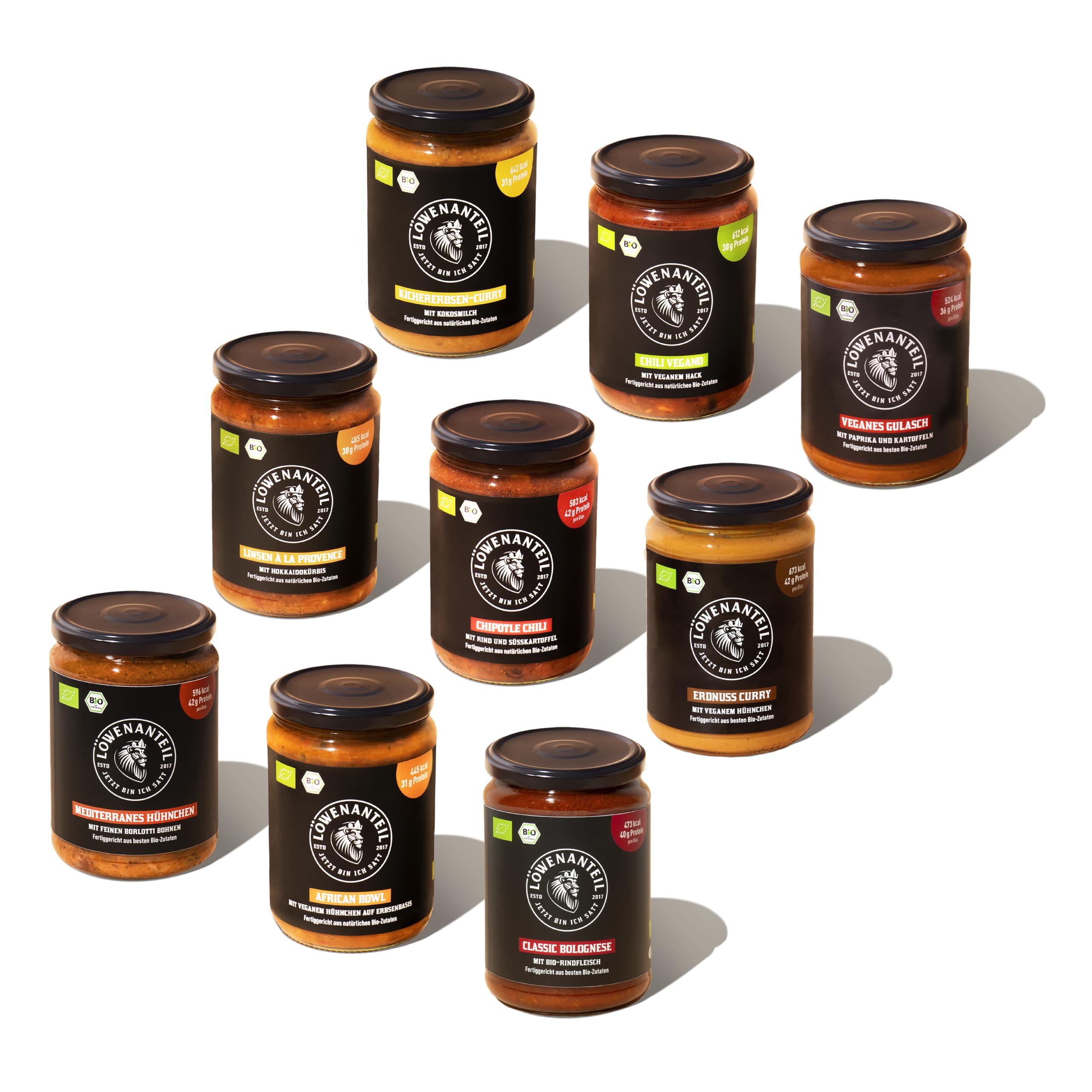Löwenanteil STARTERBOX 9 proteinreiche Fertiggerichte Bio-Qualität 3 Minuten Ohne Zuckerzusatz