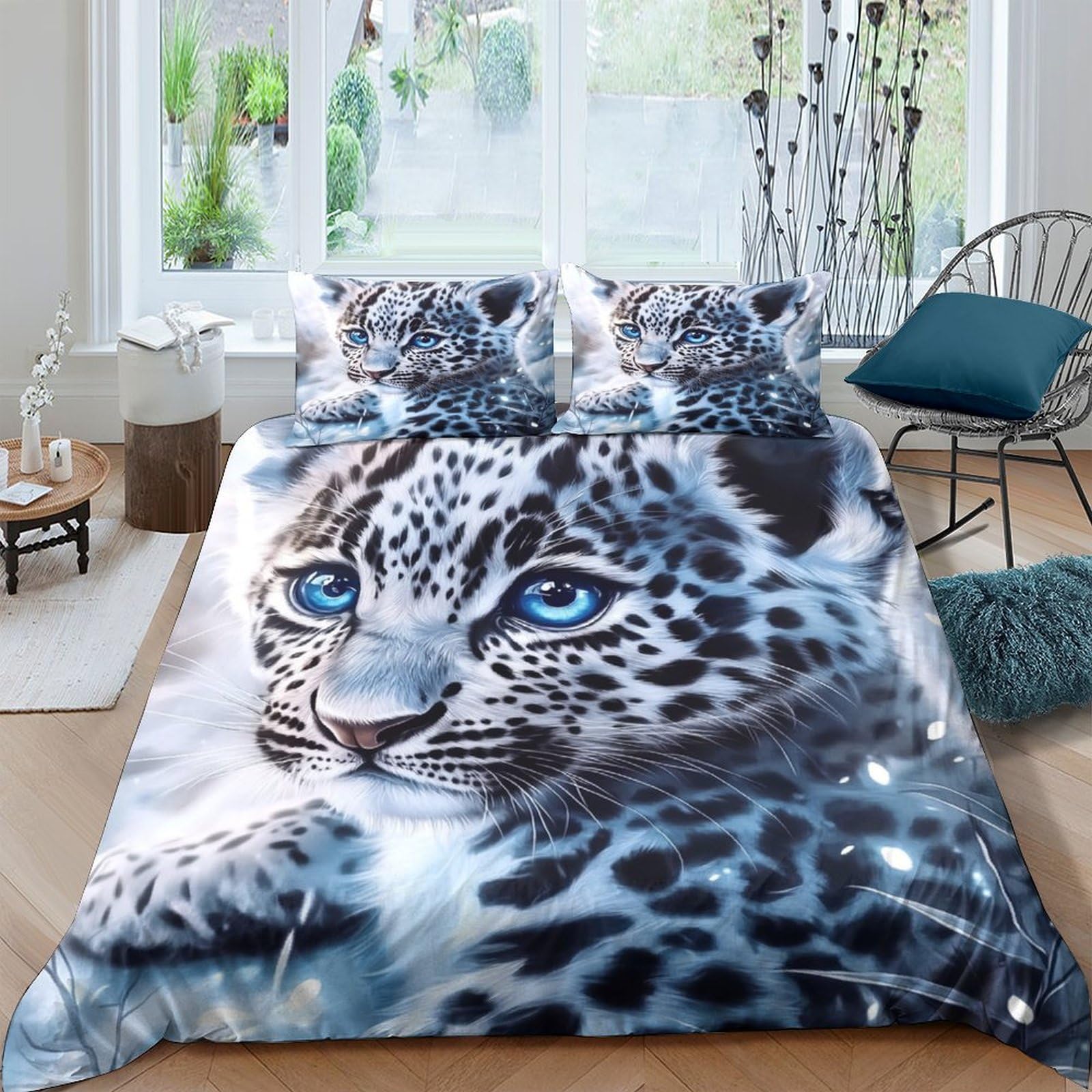 Ctjqhvkz Style-6 3D Printed Blue Leopard Fitted Sheet Microfiber Soft Breathable Snow Panther Mattress Cover For Bedroom Guest Room Decor Single（135X200cm）