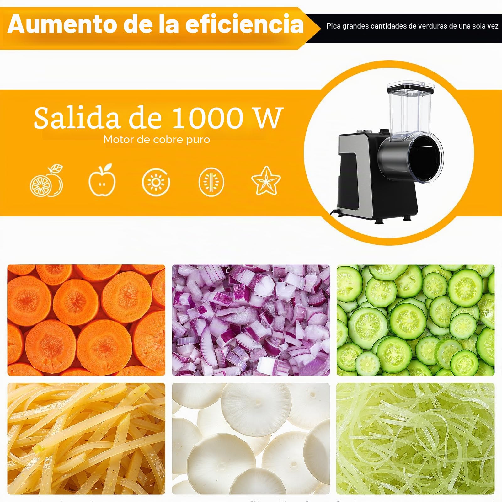 Cortador de verduras eléctrico de 1000 W, Picador, Rebanadora, con 10 cuchillas de repuesto