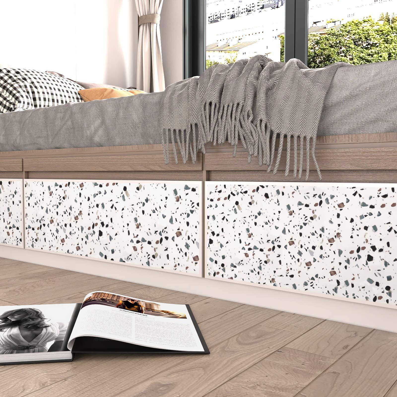 LACHEERY Terrazzo Pellicola Adesiva per Mobili Effetto Granito Bianca Cucina 40cm x 700cm Impermeabile Carta Adesiva per Mobili Opaca Vinile Autoadesiva Rotolo Pellicola Decorativa per Armadio Porta
