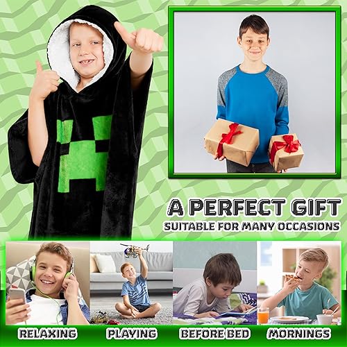 Miniatura 3 de Minecraft Manta de forro polar con capucha para niños y adolescentes, talla única, poncho de forro polar con capucha forrada de sherpa, regalos para