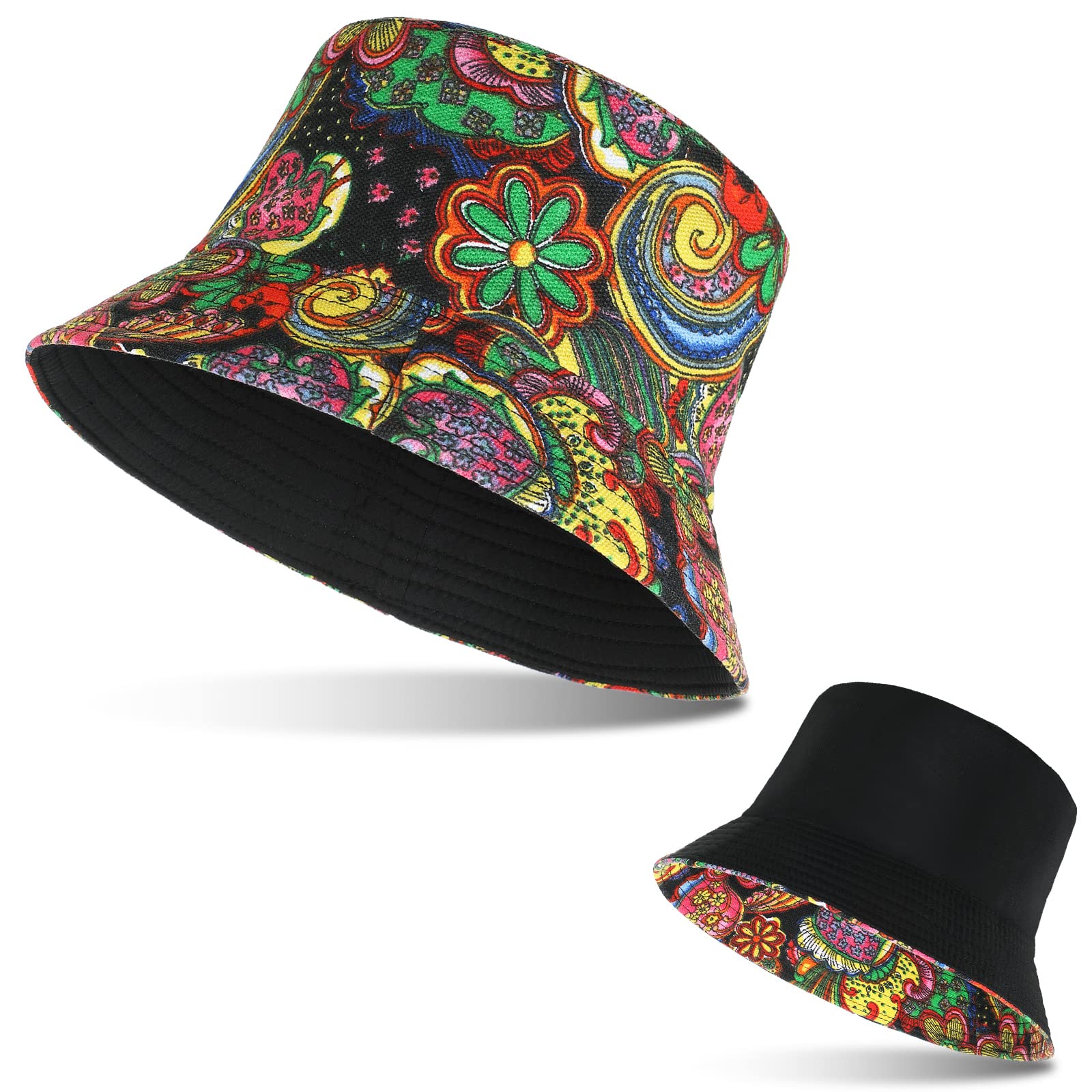 SATINIOR Sombrero de Pescador Reversible Unisex de Moda con Patrón de Cachemir Gorro Colorido de Cubo Plegable de Doble Cara Accesorios de Colores para Verano Playa