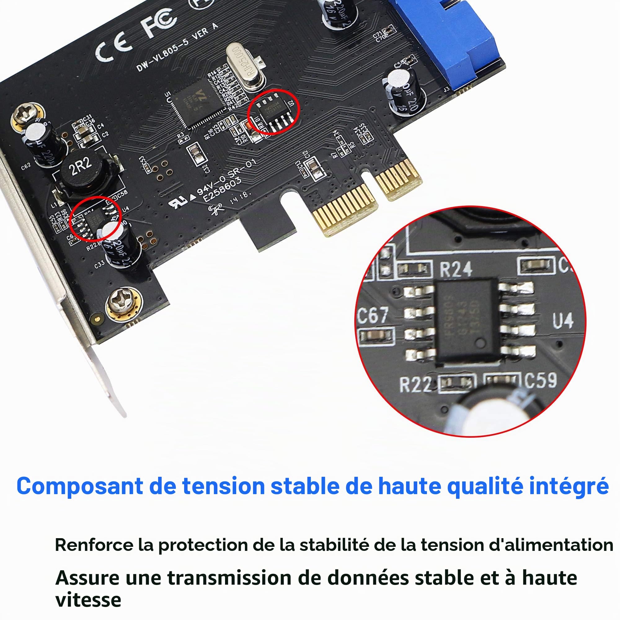 SINLOON PCI Express vers double carte USB 3.0 19 broches PCI-e vers adaptateur de ports mâles internes 20 broches pour PC (19 broches)