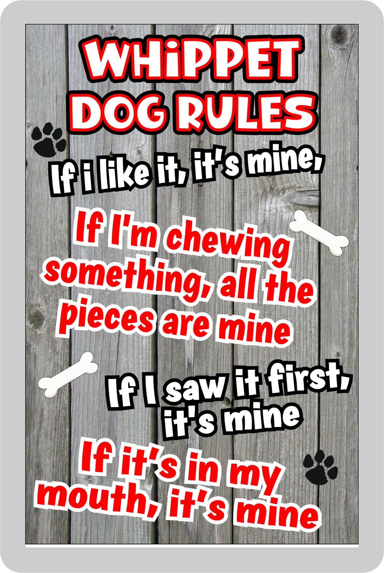 Whippet Fridge Magnet Gift - Dog Rules - If I Like It It's Mine - Cute Animal Novelty Pet Birthday Gift