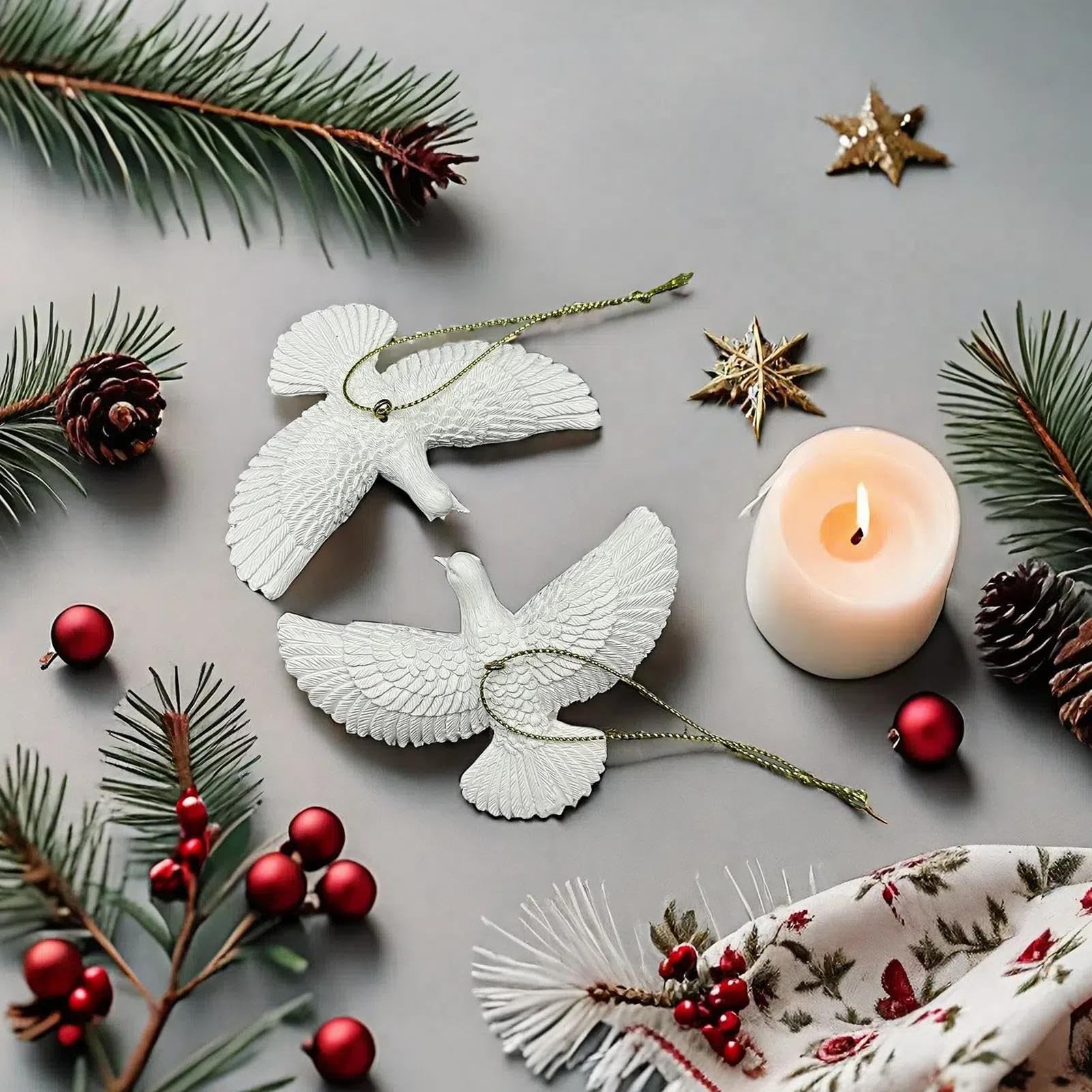De La Navidad De Las Tórtolas De La Amistad | 2 Piezas De Ornamento Colgantes De Palomas De La Paz Blanca | Regalo De Ornamento De Navidad De Tórtolas De La Amistad, Decoración Del Hogar De Boda