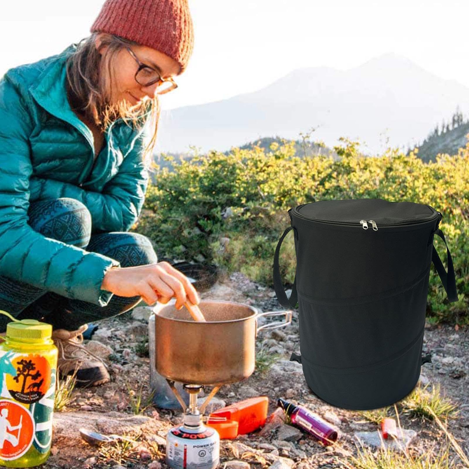 Faltbarer Camping Mülleimer | 37 L Pop Up Mülleimer Fürs Auto | Faltbar Abfalleimer | Müllsackständer | Multifunktional Lagereimer Mit Deckel | Gartenabfallbeutel Mit Reißverschluss