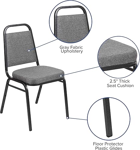 Miniatura 4 de Flash Furniture HERCULES Series Silla de banquete apilable con respaldo trapezoidal con asiento de 2.5 pulgadas de grosor en tela gris, marco de