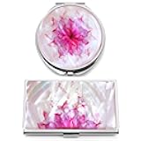 MADDesign Mother of Pearl Compact Mirror Business Card Case Set Flower Petal Pink