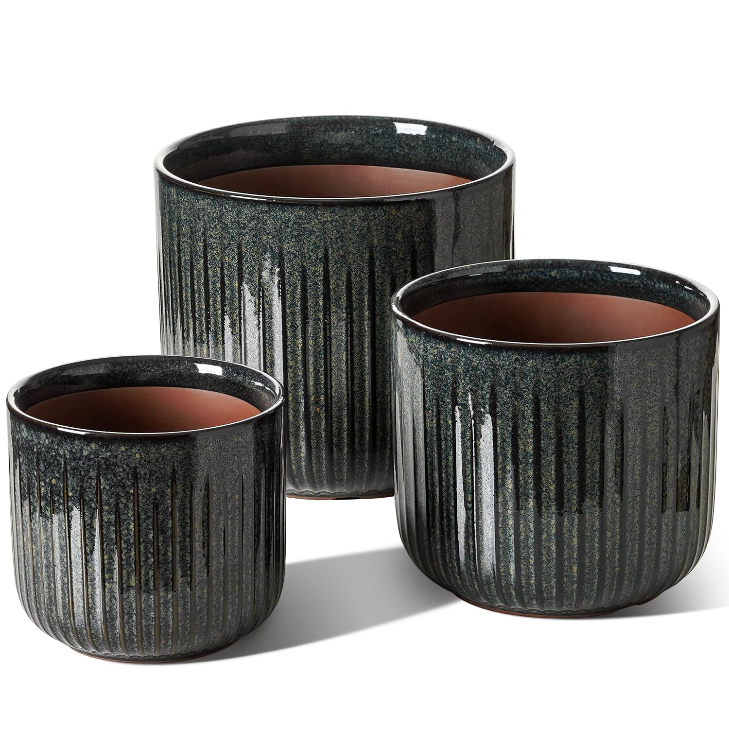 LE TAUCI Ceramic Pots for Plants Set of 3 Dark Olive
