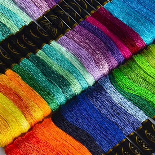 Aakriti Cotton Rainbow Embroidery Floss Skeins for Friendship Bracelets, Cross Stitch, DIY Craft Work - 50Pcs Mixed Color Thread (Multicolor, 60 Gram)