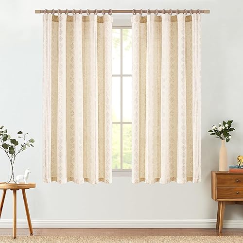 Miniatura 2 de Jinchan - Cortinas bohemias para sala de estar y dormitorio con diseño rústico, geométrico y a rayas, filtrado de luz y bolsillo para cortinero, 63