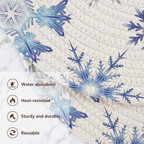 Miniatura 3 de Salvamanteles redondos de Navidad con textura de copos de nieve, 3 piezas, resistentes al calor, para ollas y sartenes calientes, trípode para