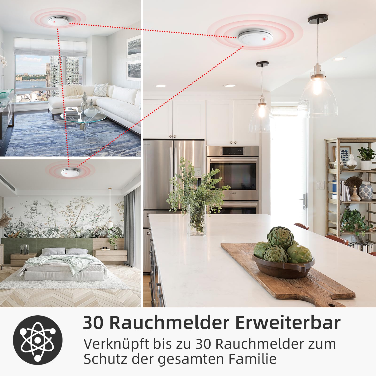 CPVAN Rauchmelder Vernetzt 10 Jahre Batterie mit Magnethalterung, EN14604 Geprüft Funk Feuermelder | Ohne Bohren, Europäischen Norm 85dB Rauchwarnmelder, 6er Set