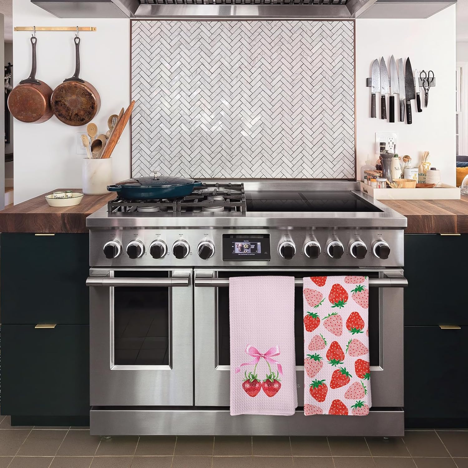 Strawberry Kitchen Towels Set of 2, Preppy Coquette Spring Summer Pink Bow Hand Dish Towels for Kitchen College Dorm Room Bathroom Decor, Strawberry Gifts for Women Girls,16x24 Inches - Image 3