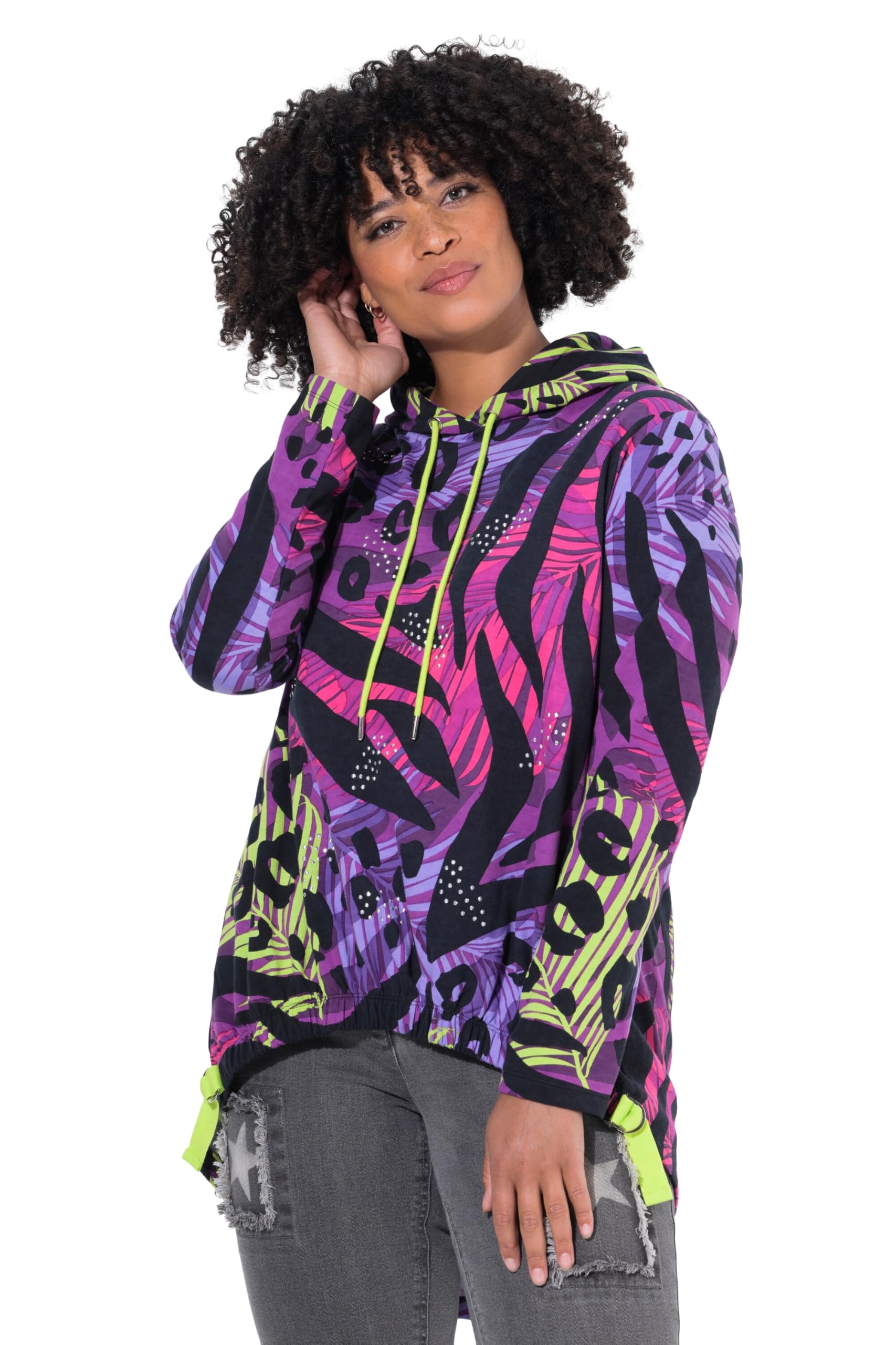 Angel of Style Damen große Größen Übergrößen Plus Size Hoodie, Patchdruck, Ziernieten, Kapuze 844319