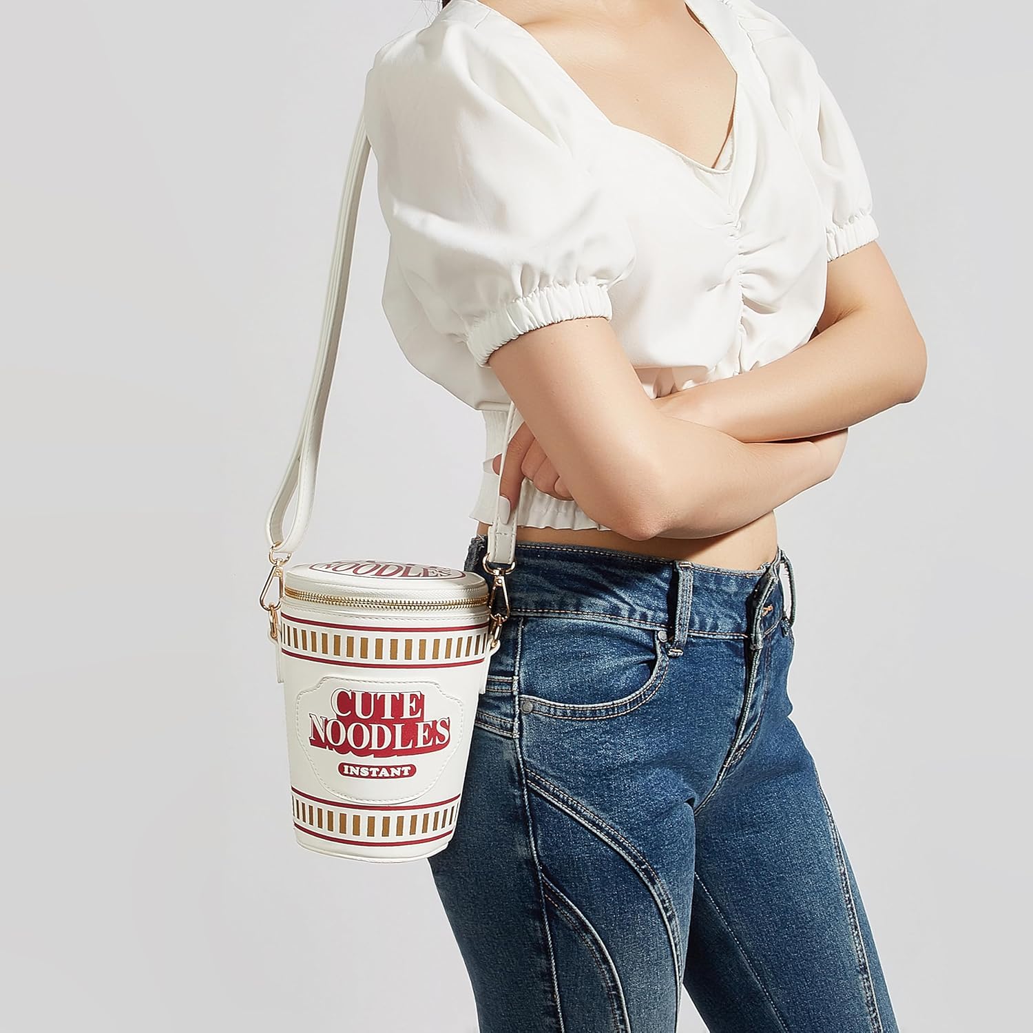 Cute Noodles Instant Cup Shape Crossbody Bag for Women, Novelty Purse with Adjustable Strap Fun Handbag