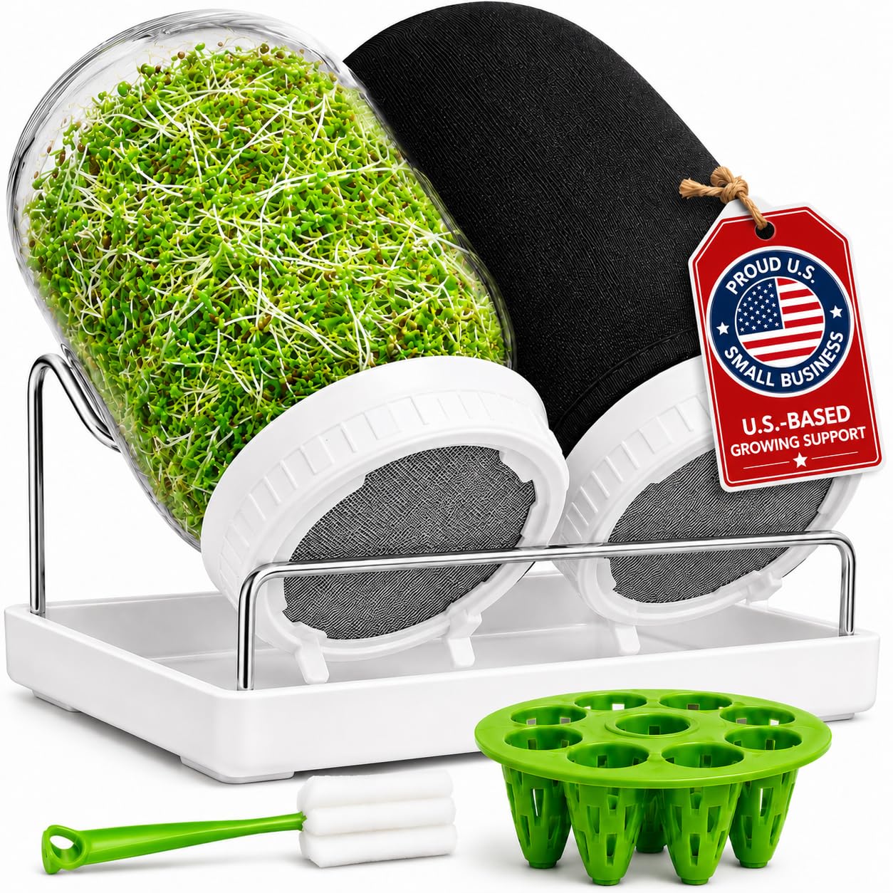 Sprouting Jar Kit - 2 Wide-Mouth Mason Jars with Stand and Sprout Lids