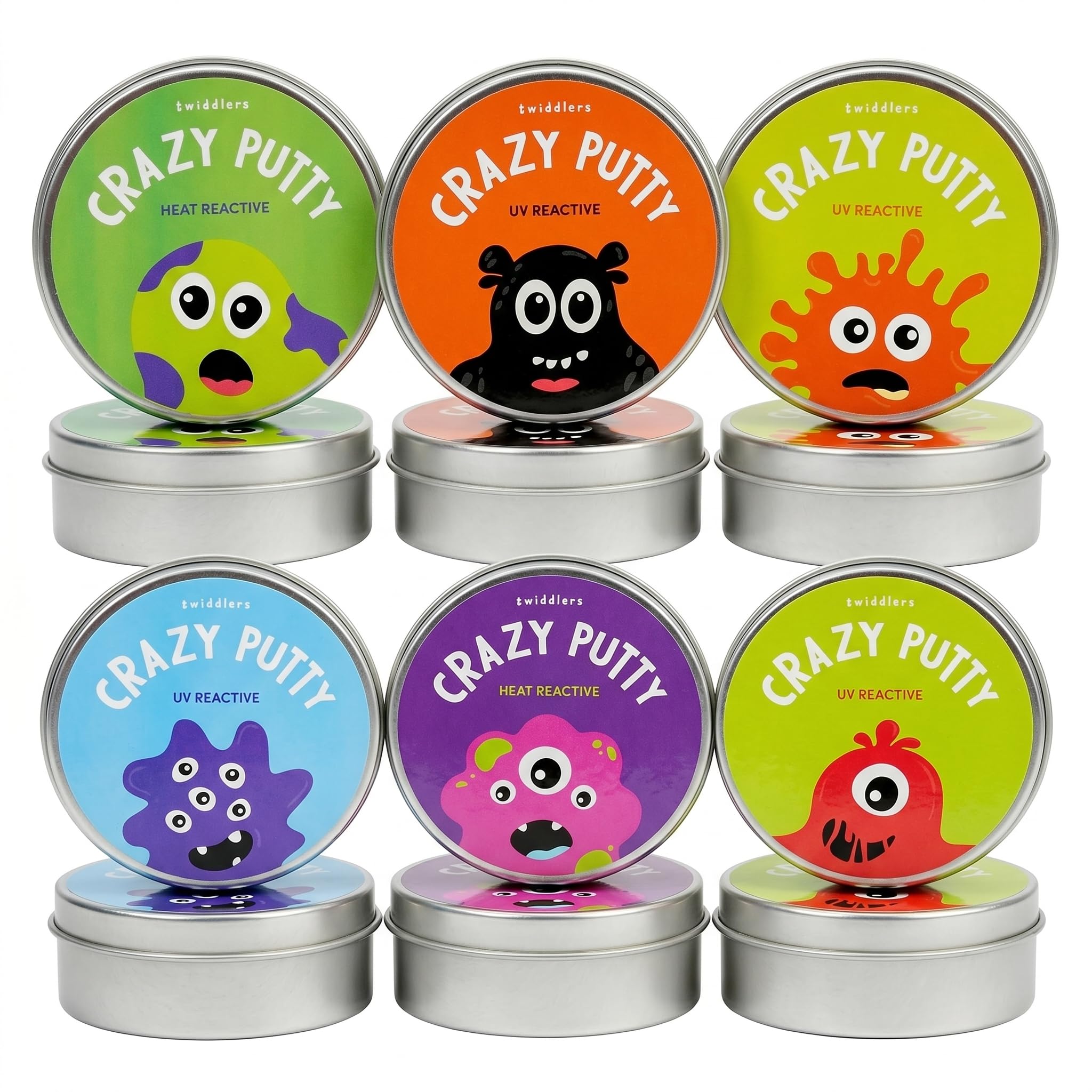THE TWIDDLERS 12 Pack Colour Changing Putty Pots (Heat & UV Reactive) with 8 Mini Torches - Bulk Sensory Slime Toys for Kids Party Bags, Classroom Rewards & Pass-the-Parcel — image 1