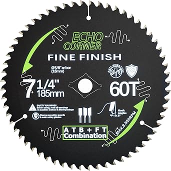 7-1/4" Ultra-Thin Finishing Wood Cutting Circular Saw Blade, ATB-FT 60T