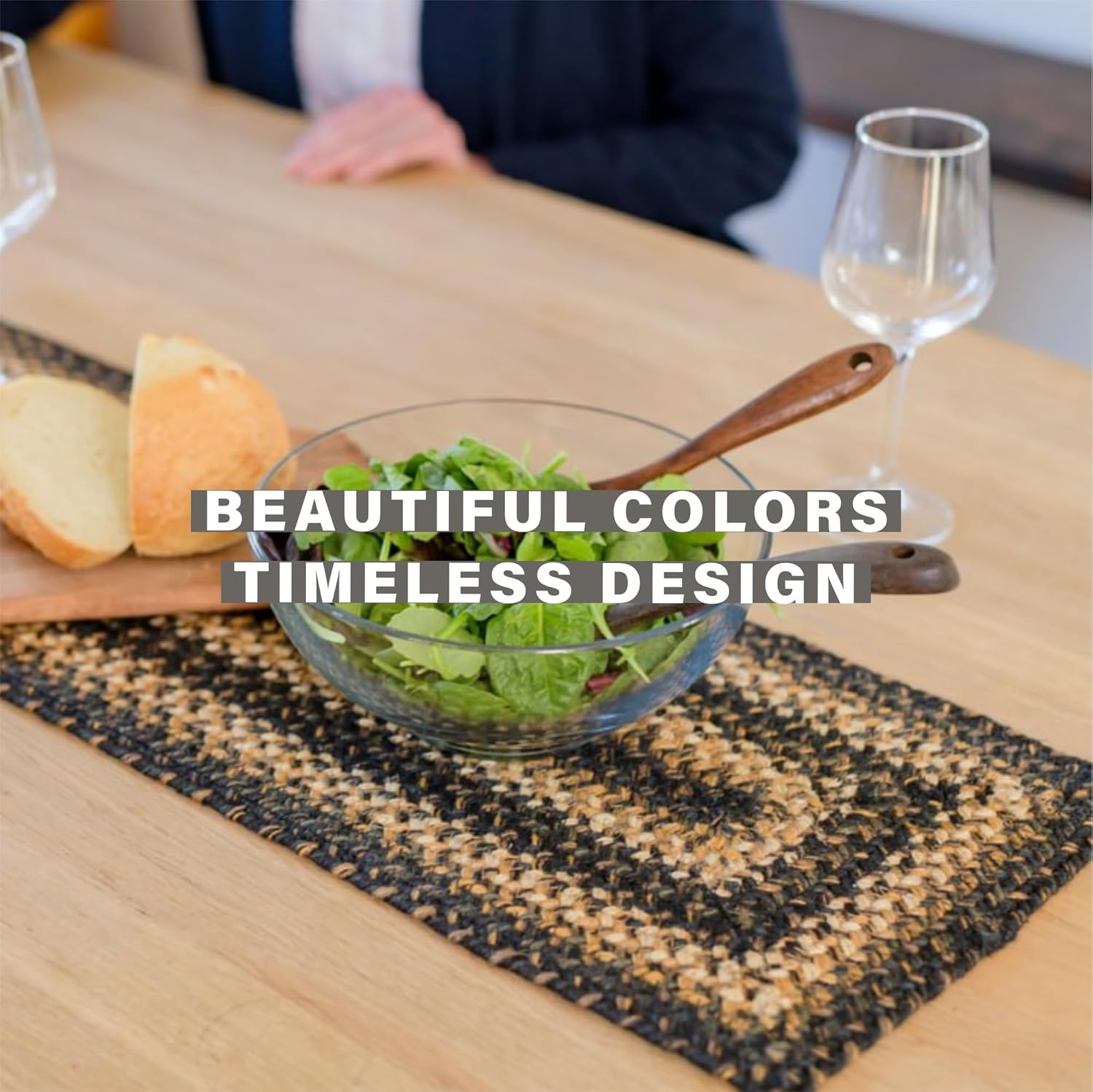 Homespice Kilimanjaro Braided Oval Table Runner, Warm Primitive Decor, Black and Brown 11x36 - Jute Dining Table Accessories - Rich Colors, Easy to Clean, Durable and Protects Furniture