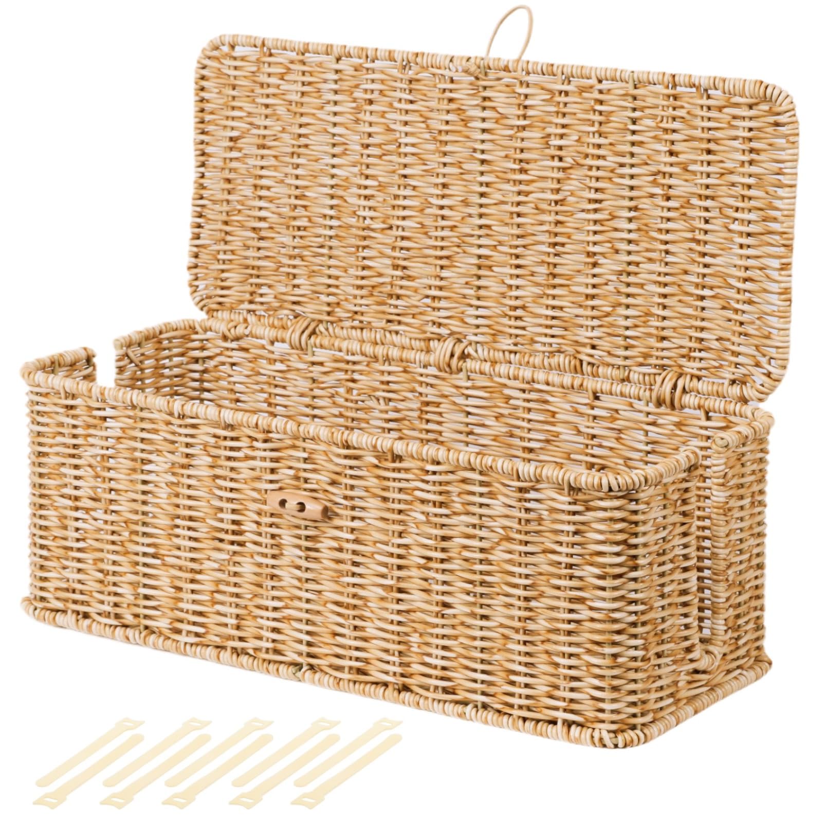 Brownlily - Caja de gestión de cables, organizador de cables estilo ratán para cables de ordenador, toma de cables de ordenador, apto para bebés, para regletas, TV,