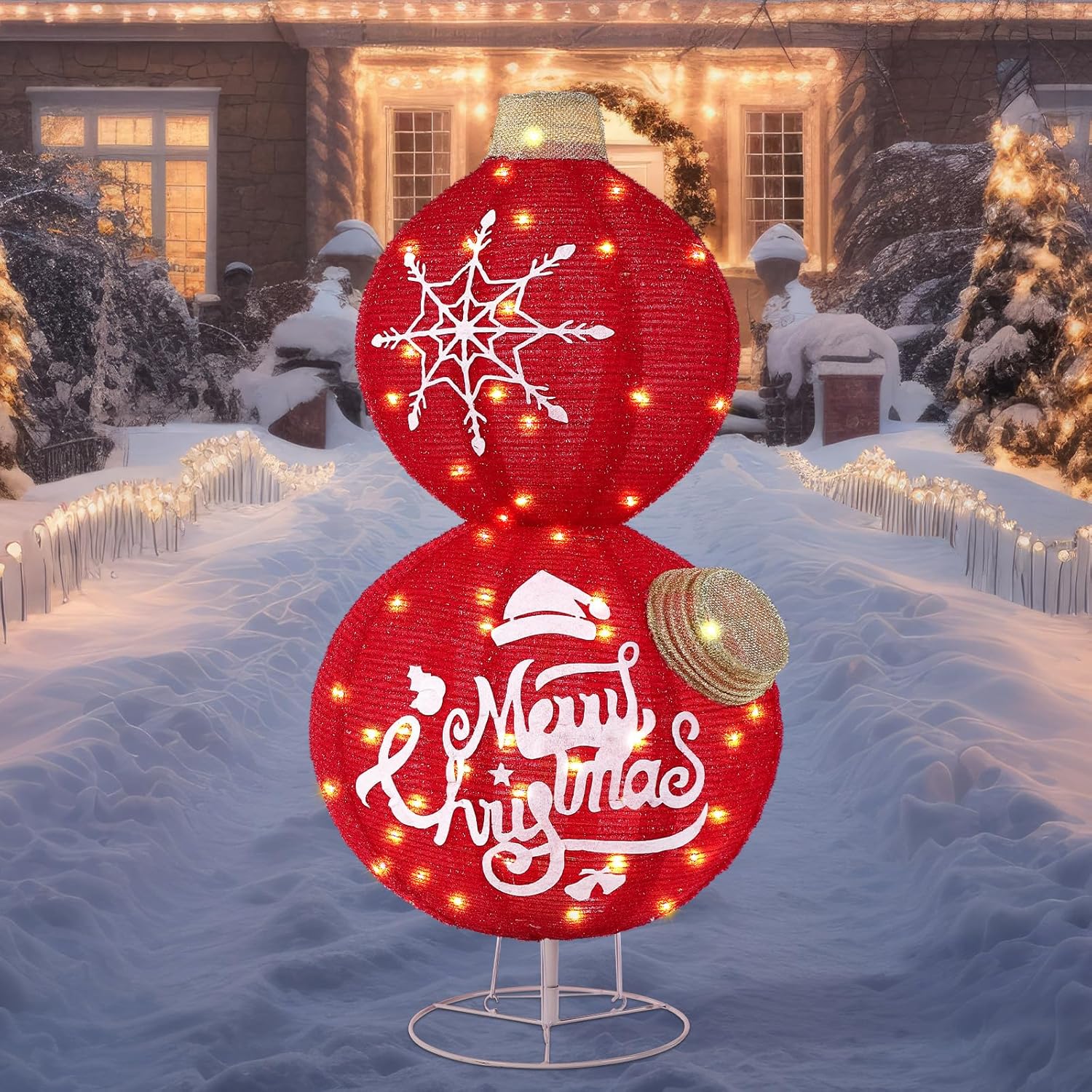 31.5 Inch Giant Outdoor Christmas Ball Ornaments with Pop-up Stacked LED Light Large Christmas Lawn Ornaments Xmas Yard Decoration Oversized Holiday Patio Light up Porch Garden Decoration