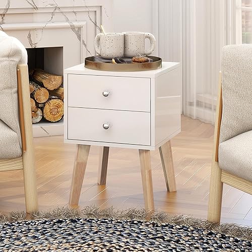 Miniatura 1 de TaoHFE Mesita de noche para dormitorio mesa de lado blanca hecha de MDF mesita de noche con 2 cajones mesa auxiliar para dormitorio sala de estar