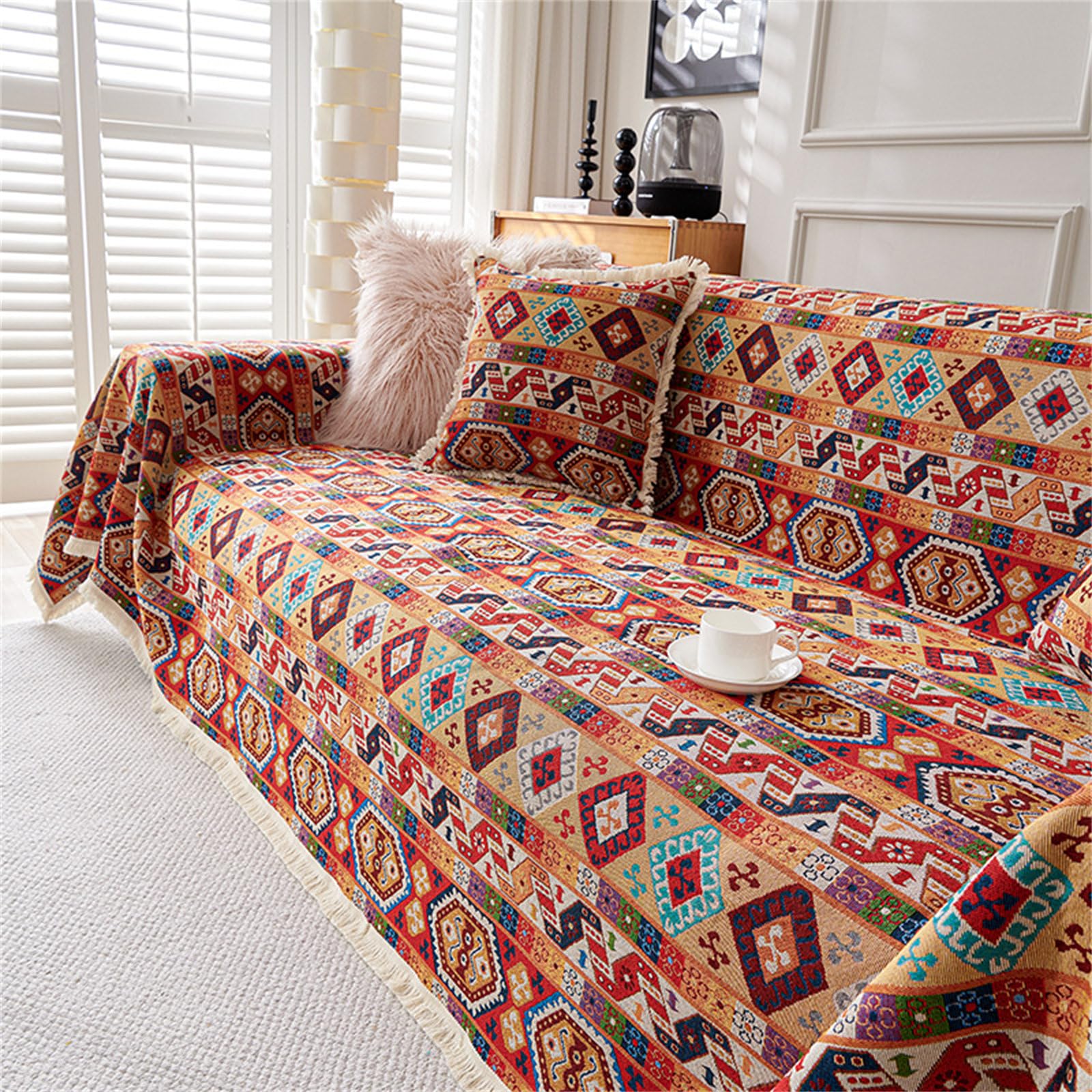 Highdi Funda de Sofá de Chenilla, Estilo Europeo Retro Manta Cubre Sofa Multiusos para 1 2 3 4 Plazas, Mantas Foulard Cómoda Cubrecama Protector Sofa Universal (180x180cm,Rojo)