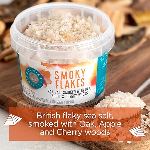 Miniatura 8 de Copos ahumados de sal marina de Cornualles, sal marina ahumada con madera de roble, manzana y cerezo, cosechada a mano en Cornualles, Inglaterra,