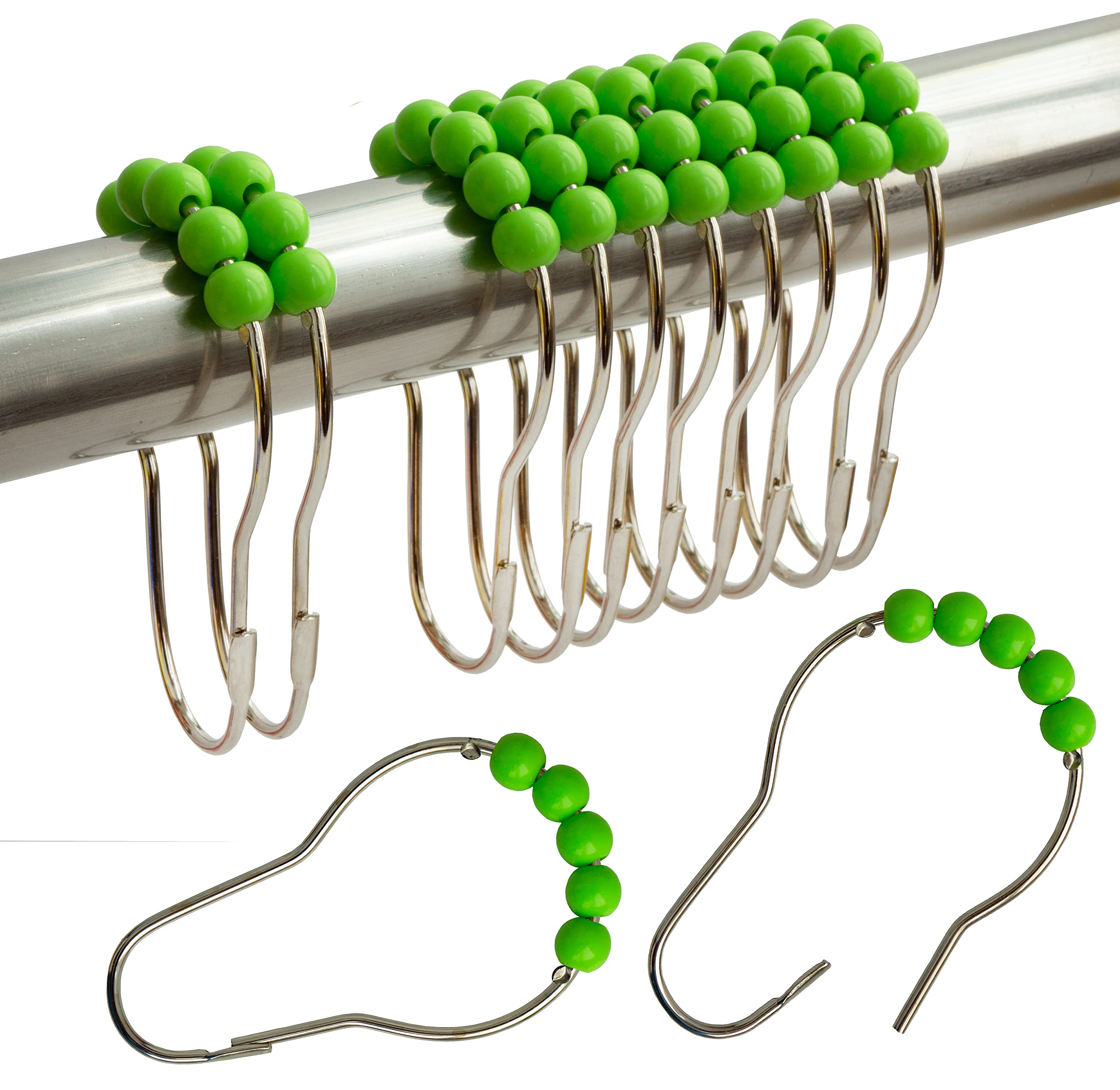 Ebaijquo Green Shower Curtain Hooks Rings Stainless Steel Acrylic Roller Ball Glide Rings For Bathroom Shower Rods Decorative Rustproof(Green)