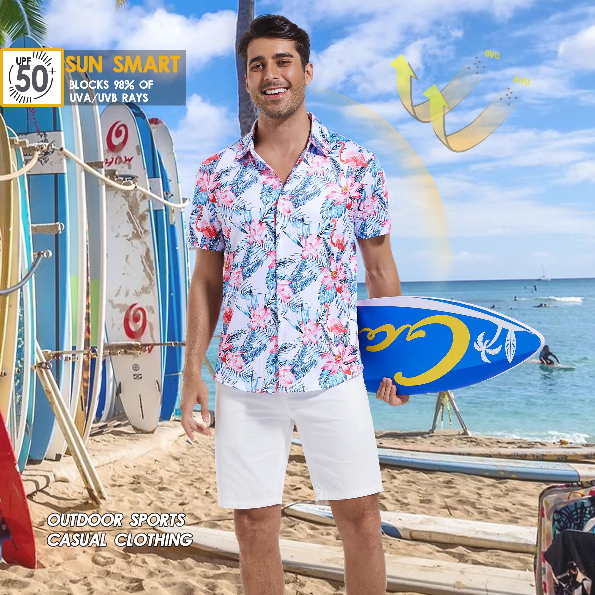 FT FENTENG Camicie hawaiane da uomo, vestibilità regolare, a maniche corte, casual, con bottoni, estive, da spiaggia tropicale
