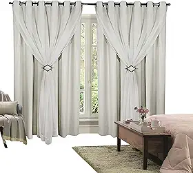 Cortina Corta Luz 4,00m X 2,80m 100% Blackout Com Voil Branco Para Sala Ou Quarto Varão Simples