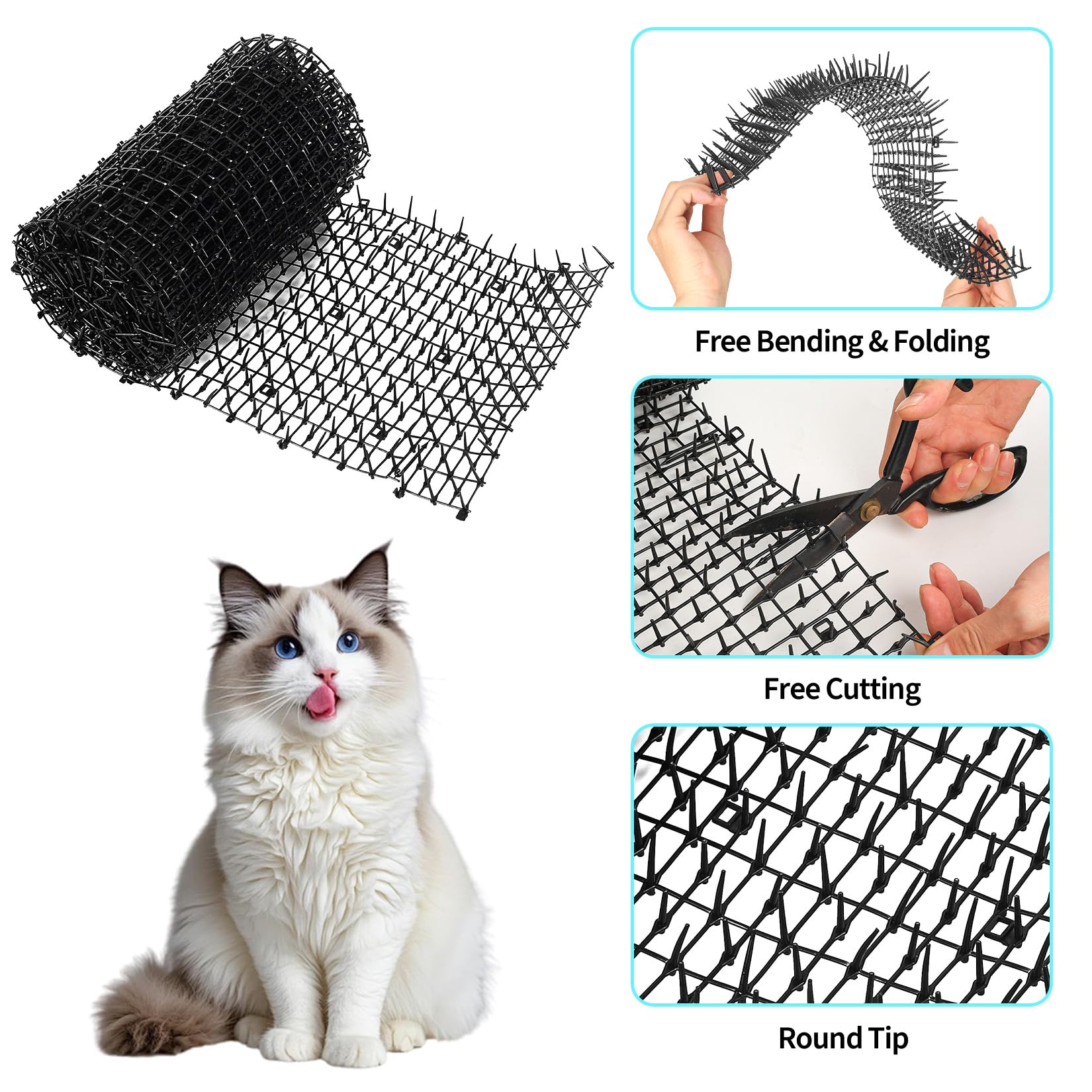 1 Rouleau Tapis Repulsif Chat Interieur Exterieur, 30 x 400 cm Tapis Anti-Chats, Tapis Répulsif Chat à Picots pour Chiens, Chats et Oiseaux, avec 8 piquets de Fixation au Sol
