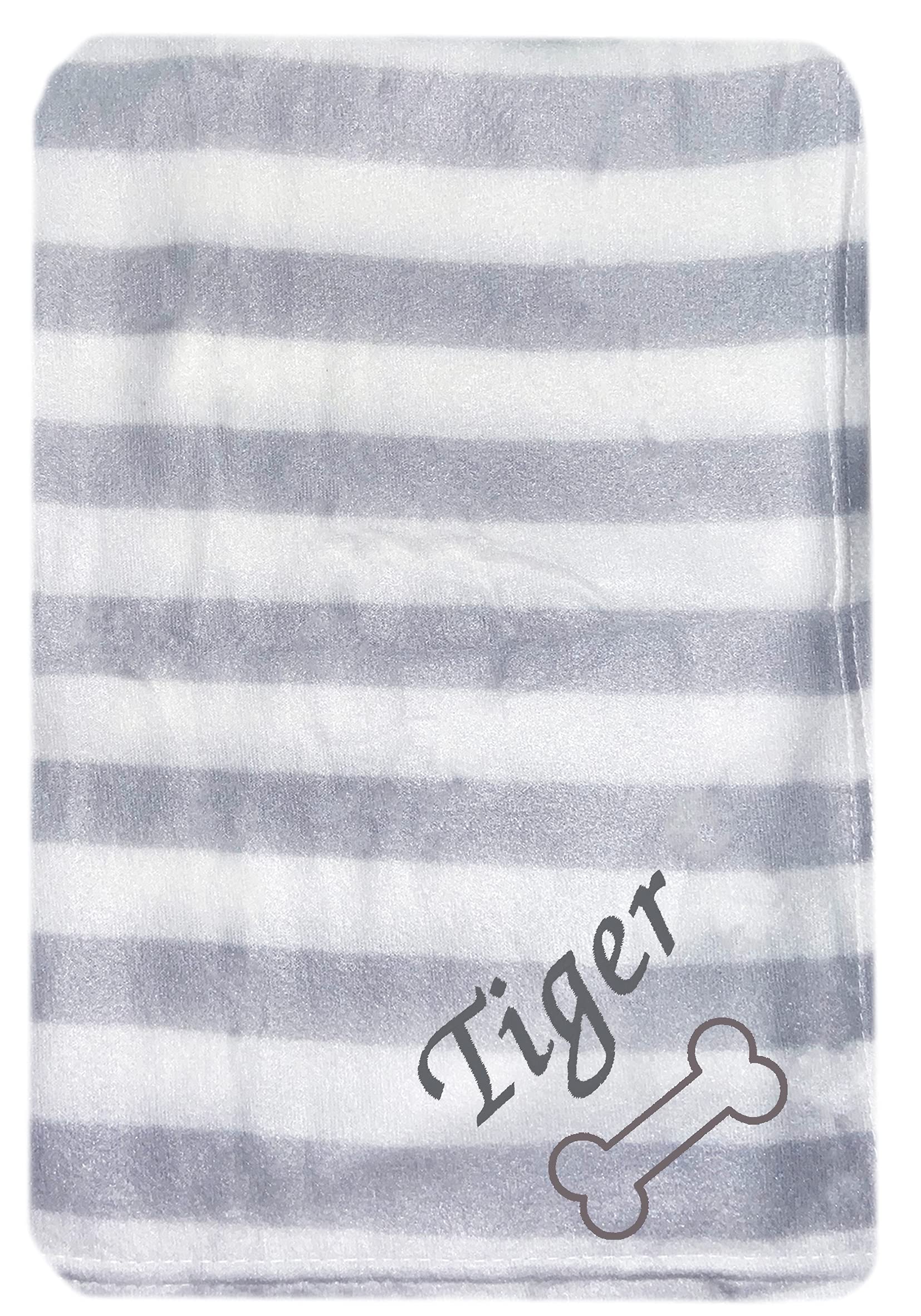 Jjlc Grey Stripe - Bone Personalised Pet Dog Puppy Blanket Cat Kitten Bed Fleece (Grey Stripe - Bone)