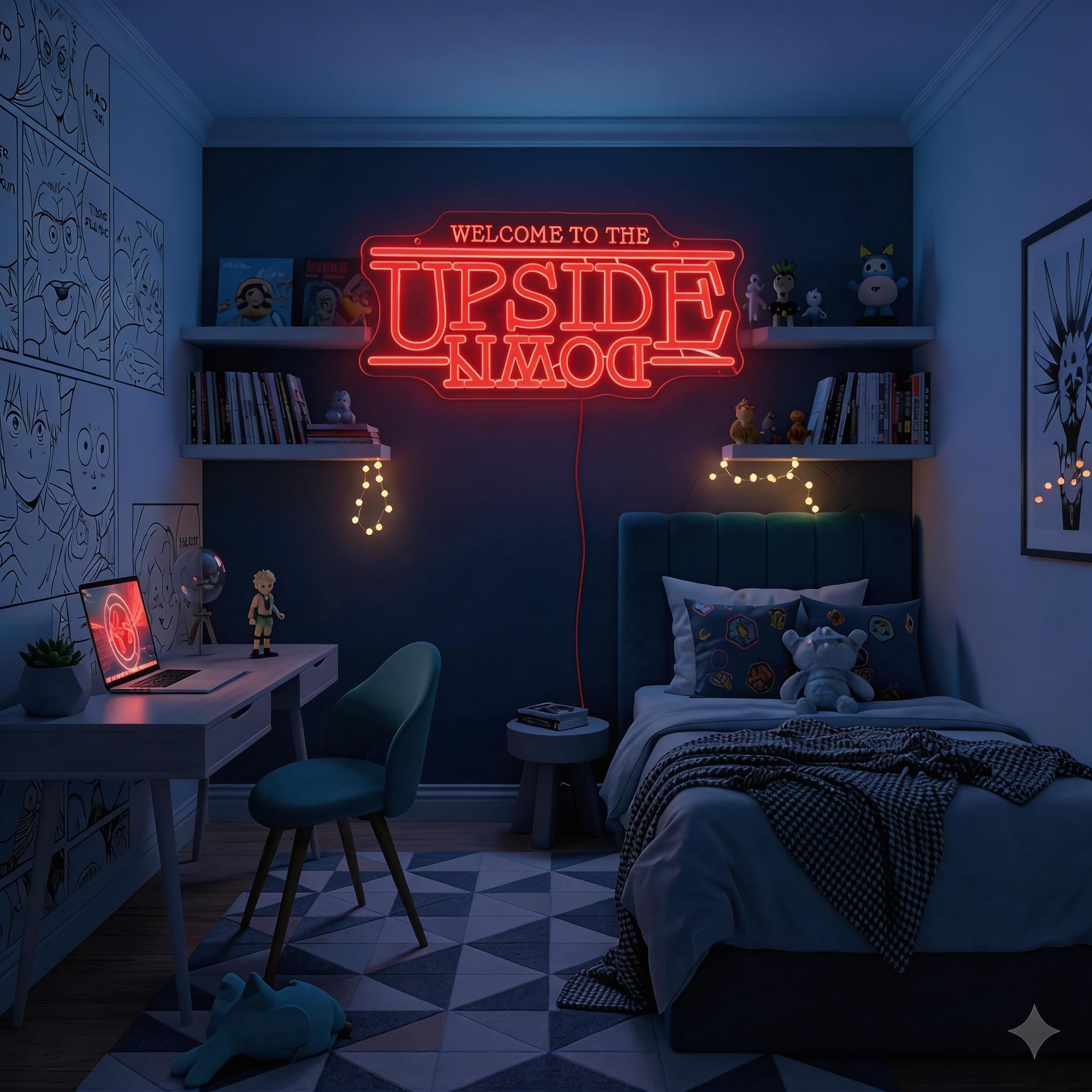 Letrero LED rojo estilo neón, luz de pared con cadena y kit de montaje, 16.5 x 12.5 pulgadas, alimentación por USB, acrílico y silicona, decoración retro de ciencia ficción para dormitorio