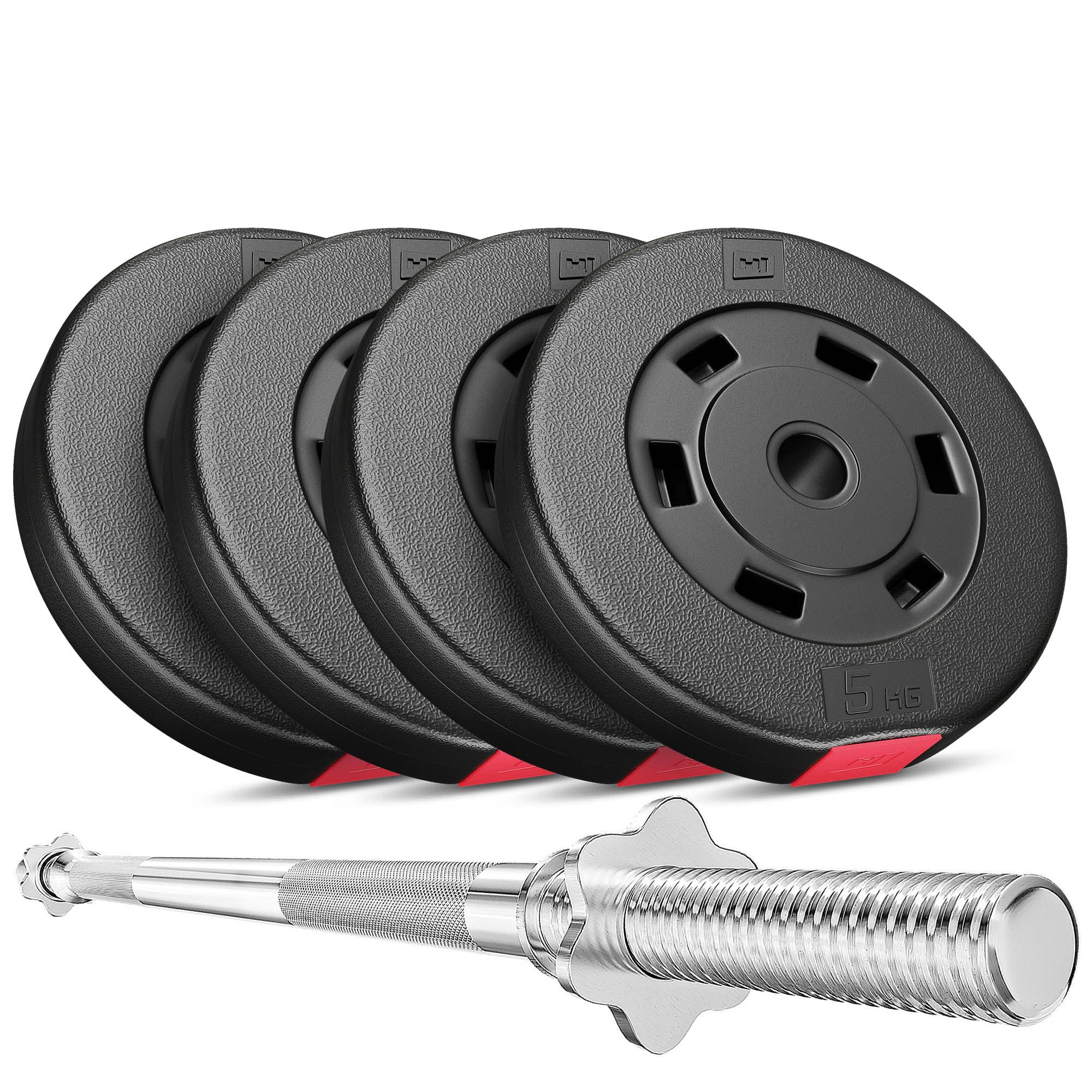 Hop-Sport Hantelset 27 kg | Langhantel 120 cm Ø 30 mm | Bitumen Hantelscheiben aus Kunststoff | Hantelscheiben 30 mm 4x5 kg | inkl. Sternverschlüsse | Krafttraining Zuhause & Home Gym