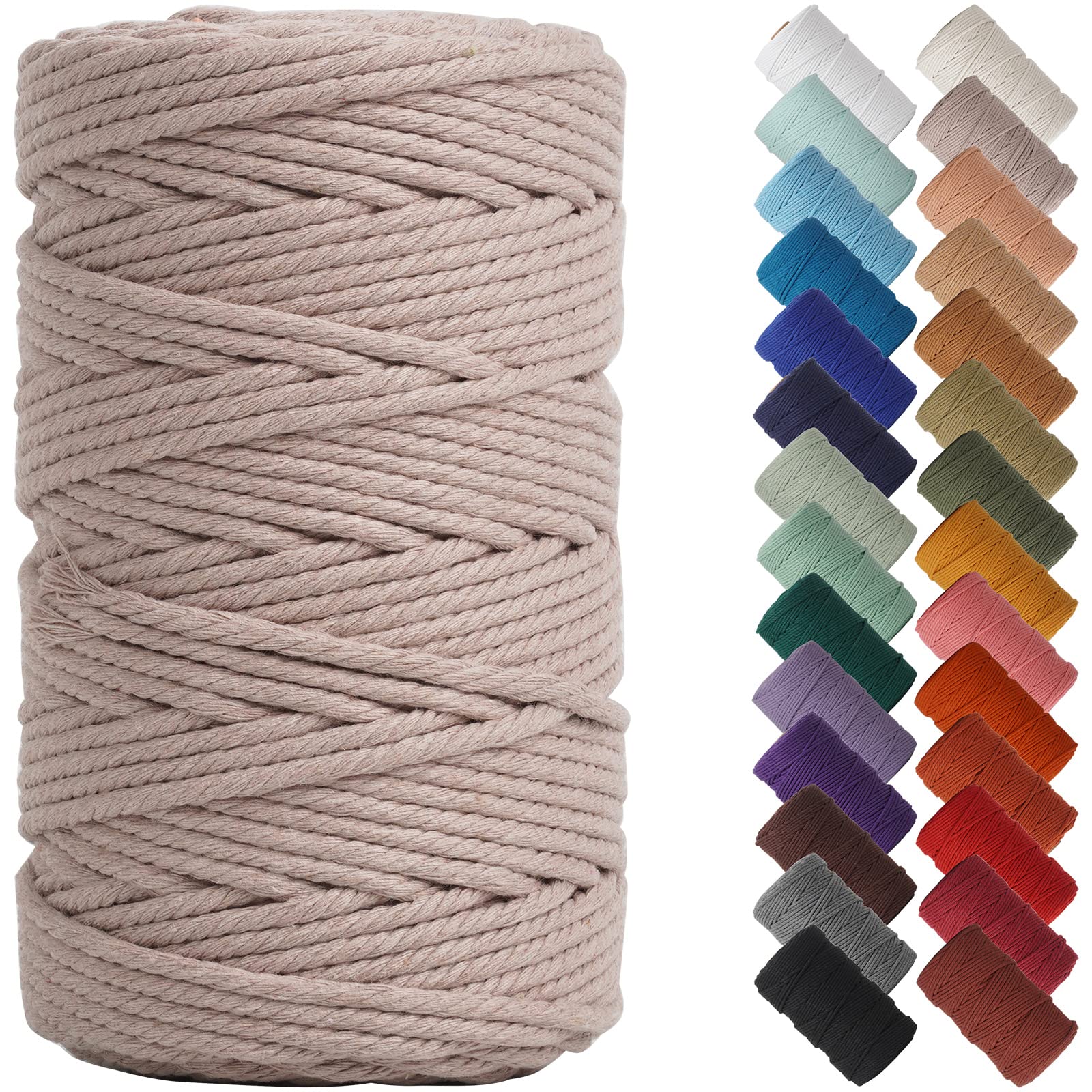 NOANTA Pink Gray Macrame Cord 4mm x 109yards, Colored Macrame Rope, Cotton Cord Macrame Yarn, Colorful Cotton Craft Cord for Wall Hanging, Plant Hangers, Crafts, Knitting