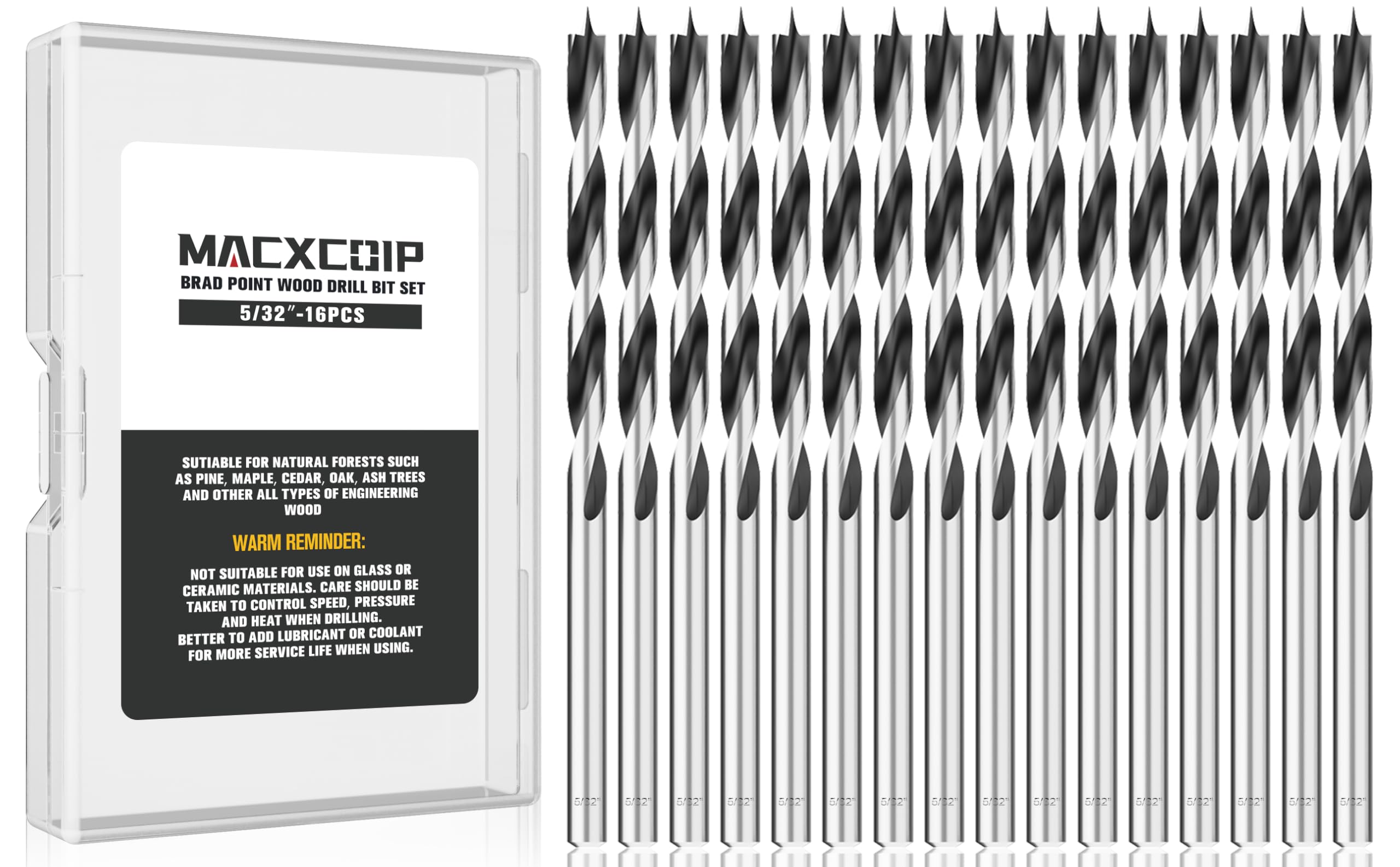 16pc Brad Point Drill Bits - Extra Long Wood Drill Set -12