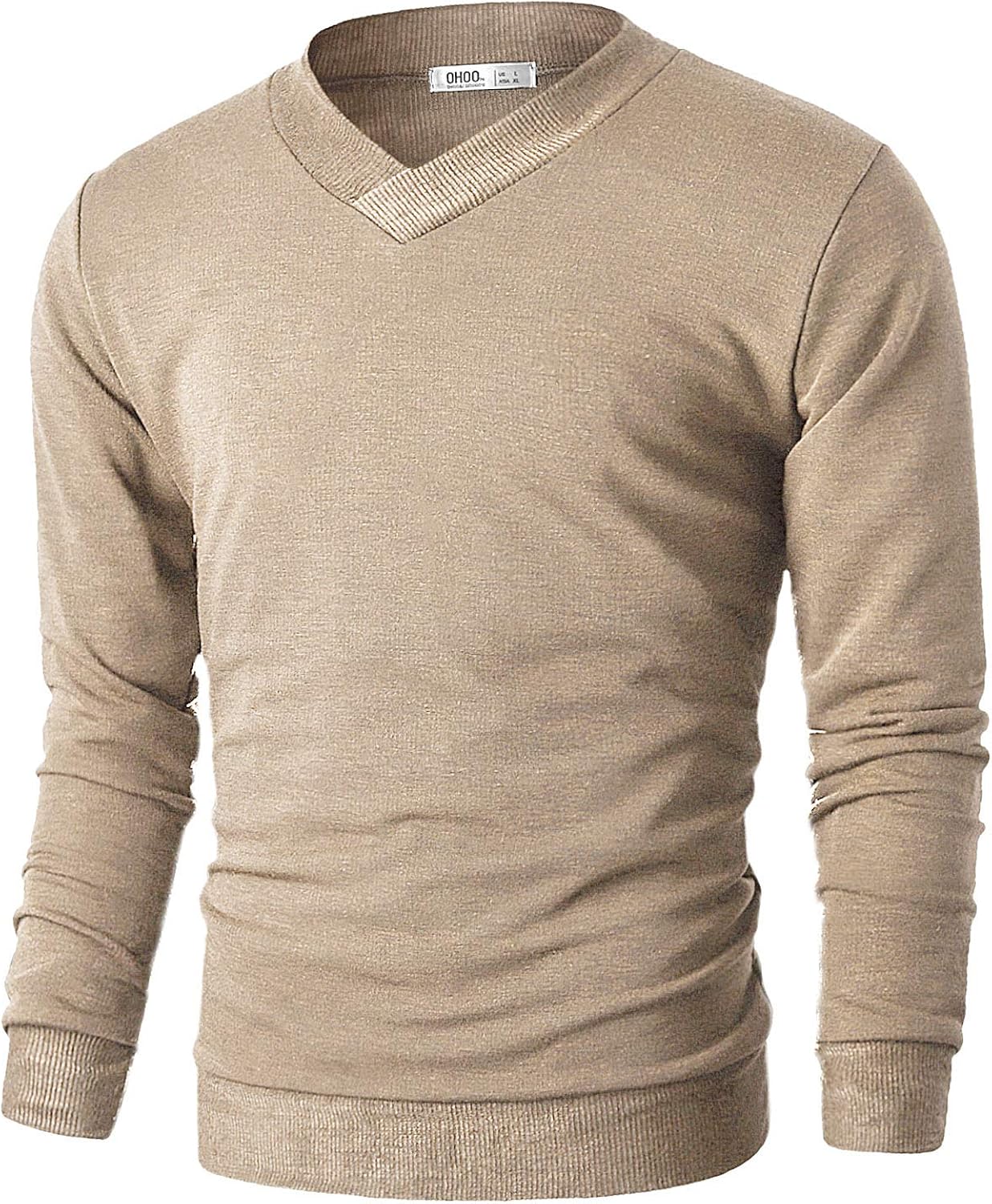 Ohoo Mens Slim Fit V Neck Pullover Sweater Lightweight Long Sleeve Casual Business Dress Sweater Small Dcp115-beige