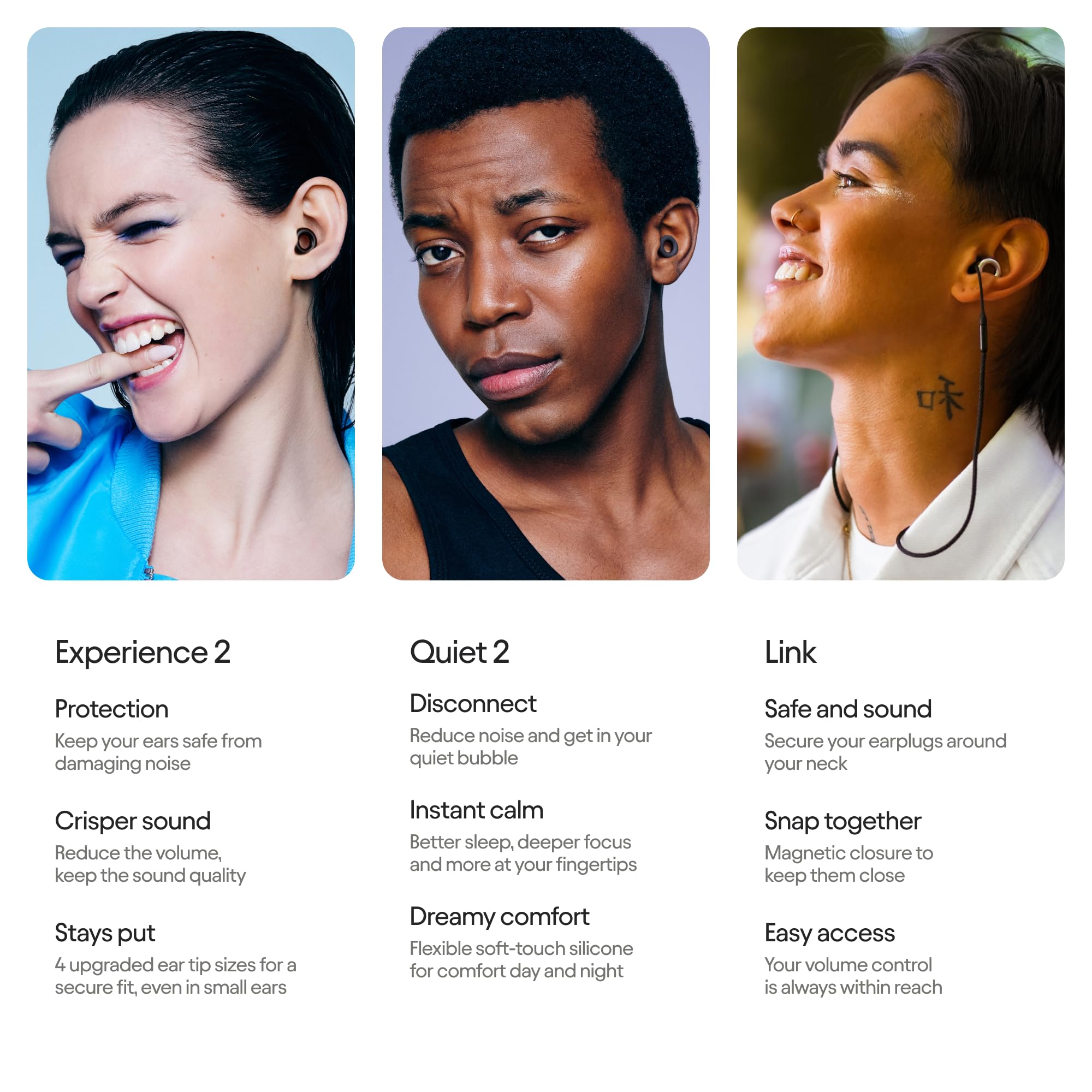 Loop Earplugs Day & Night Link Set (Zweierpack) – Quiet 2 + Experience 2 + Loop Link | Wiederverwendbare Ohrstöpsel für Schlaf, Fokus, Geräuschempfindlichkeit, Musik, Veranstaltungen und meh