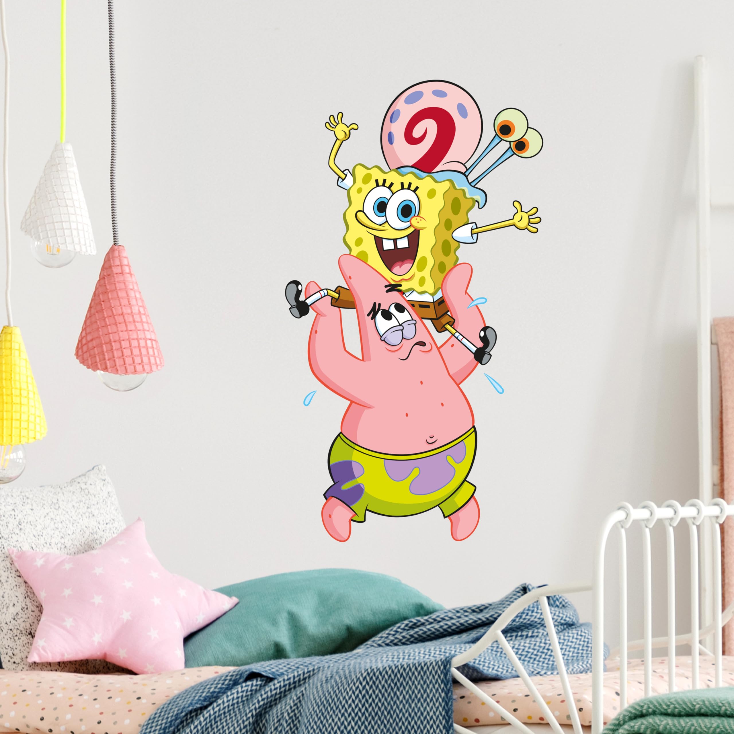 Themed Yellow Spongebob Wall Sticker - Spongebob, Patrick And Gary Stack Decal Wall Art (60Cm Height X 35Cm Width)