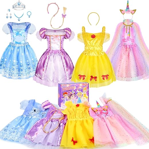 VGOFUN Princess Dress Up - Princess Dress Up Clothes for Little Girls Costume Set Toddler Princess Dresses Girls Dress up Toys Role Play Gift Set for Birthday Christmas Aged 3 4 5 6 Years