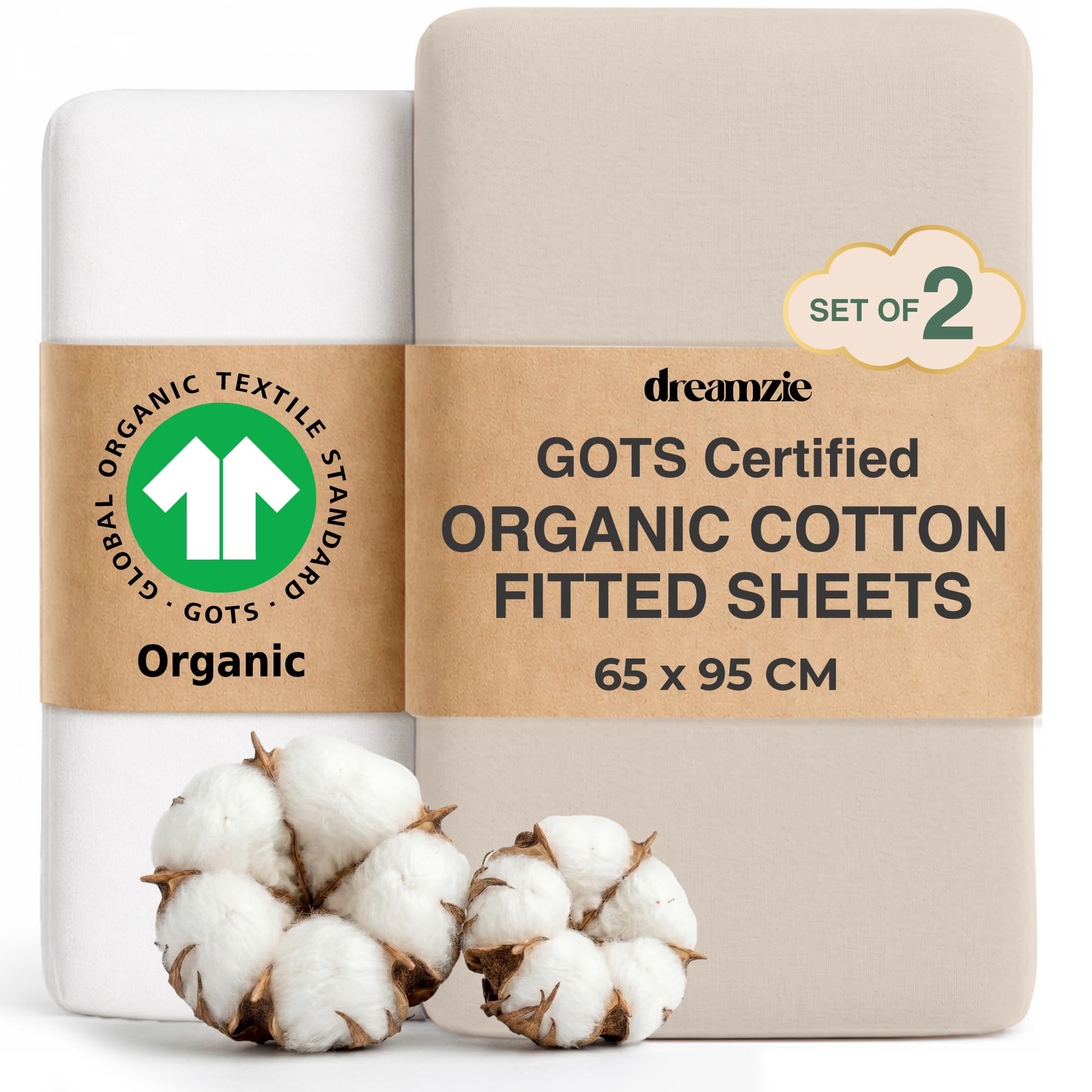 Dreamzie - Travel Cot Sheets - 100% Organic Cotton - 95 x 65cm - Set of 2