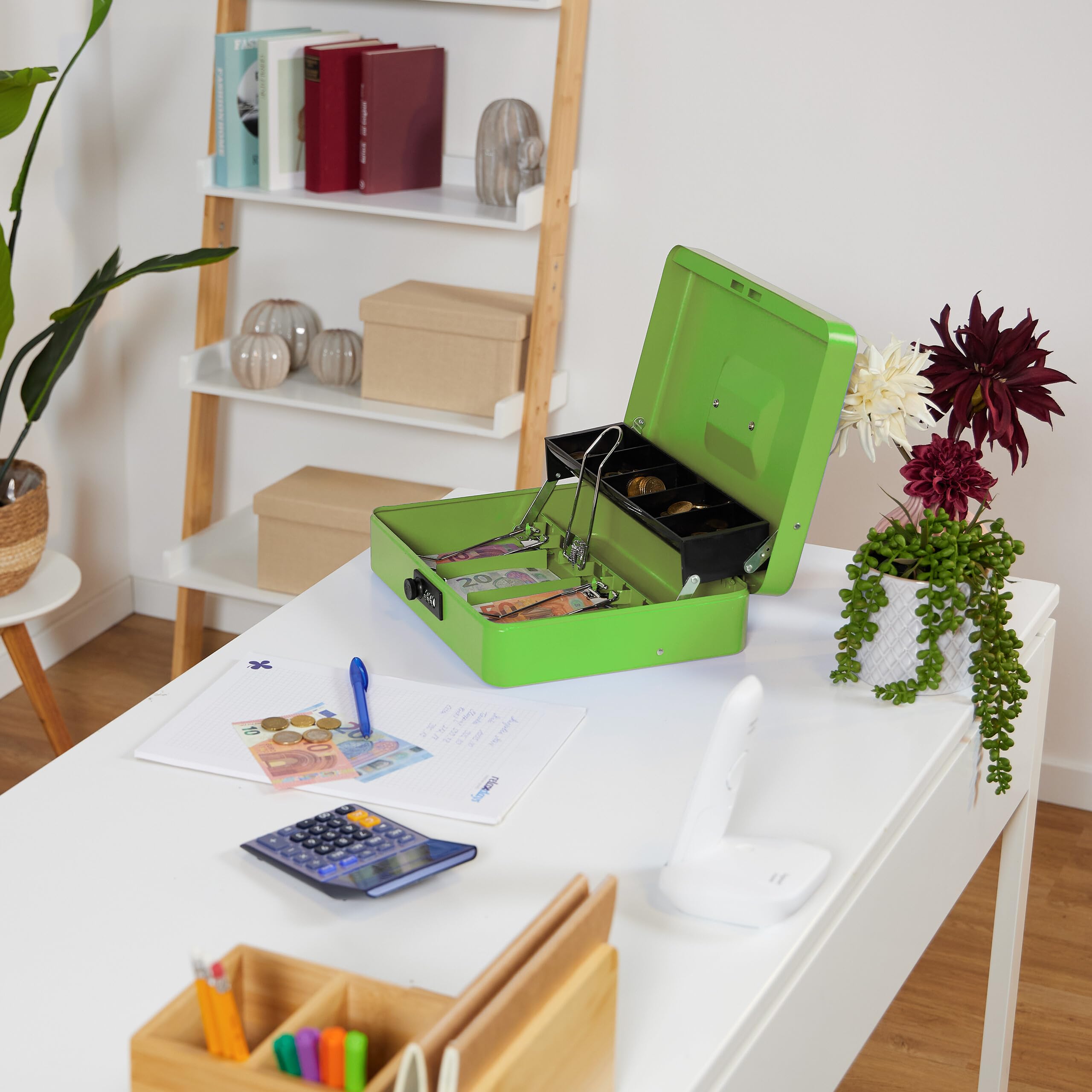 Relaxdays Caisse à Monnaie, Pratique, Combinaison à 3 Chiffres, pour Billets et pièces, verrouillable, Verte