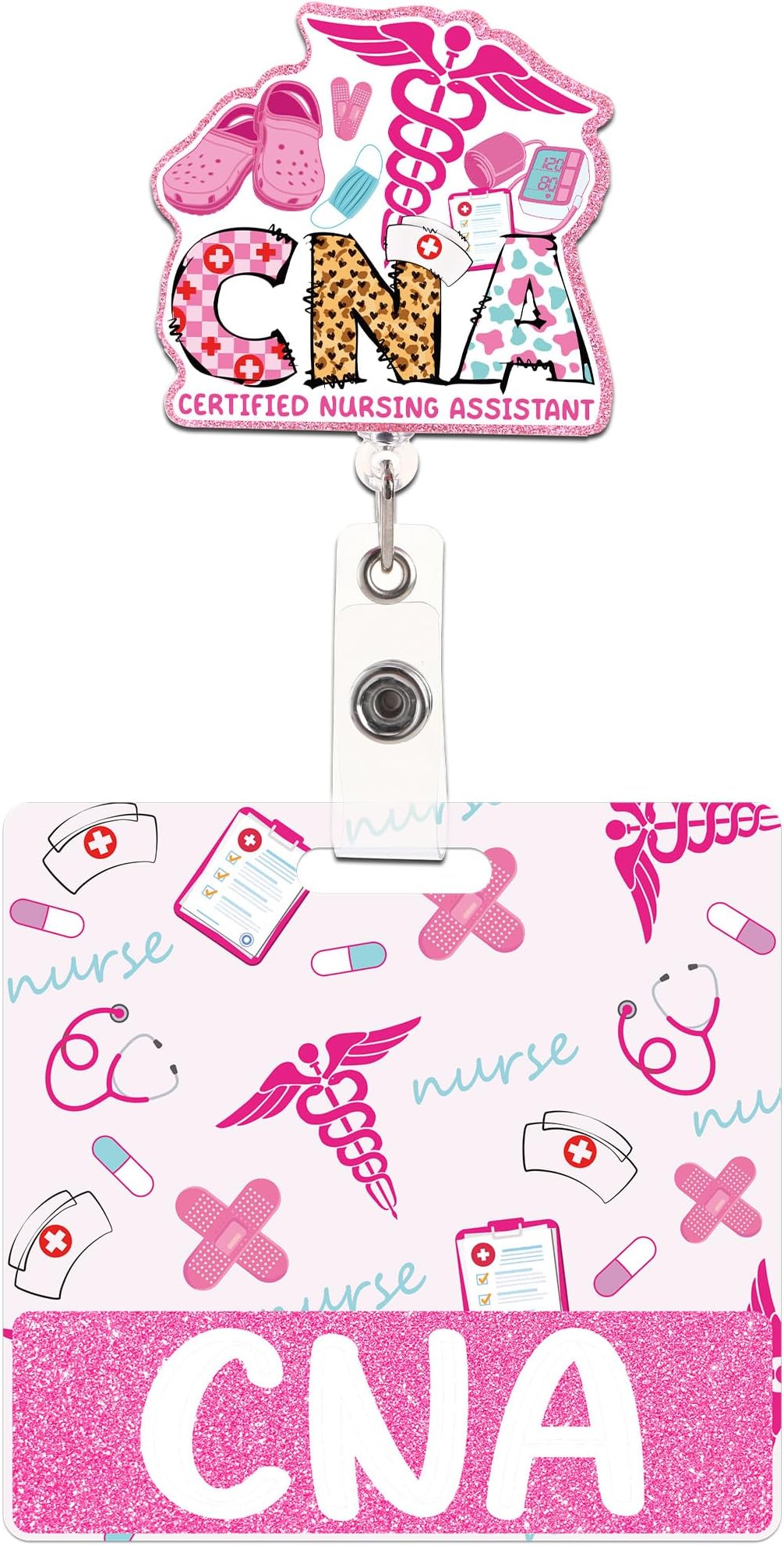 Amazon.com : 5pcs CNA Badge Reels, Glitter CNA Badge Holder 5 Colors ...