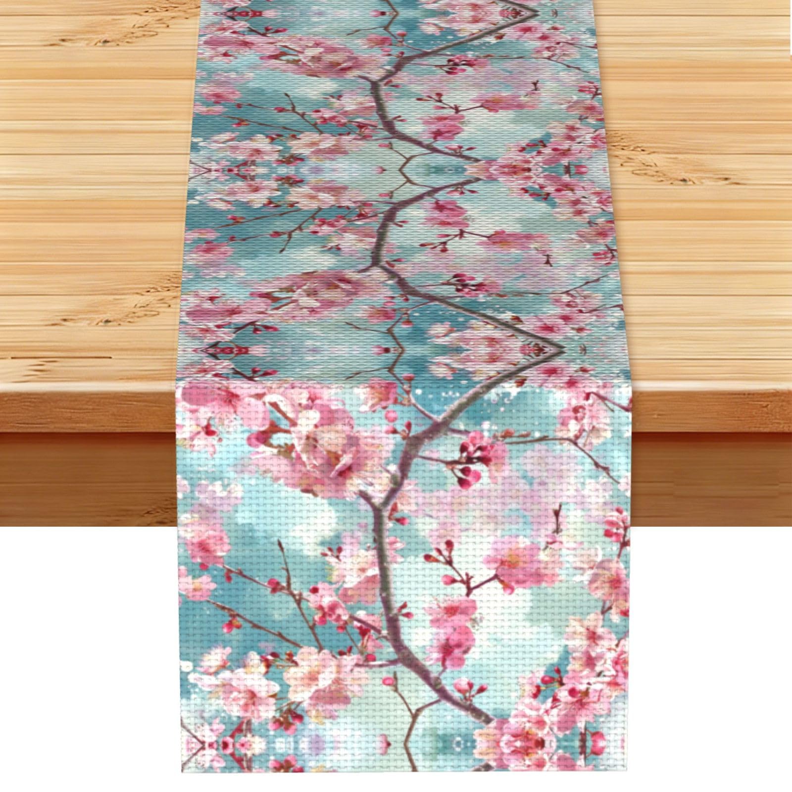 Dreamy Pink Cherry Branches Printed Table Runner 13 x 72, Wrinkle Resistant Decor for Dining Table Coffee Table Fireplace