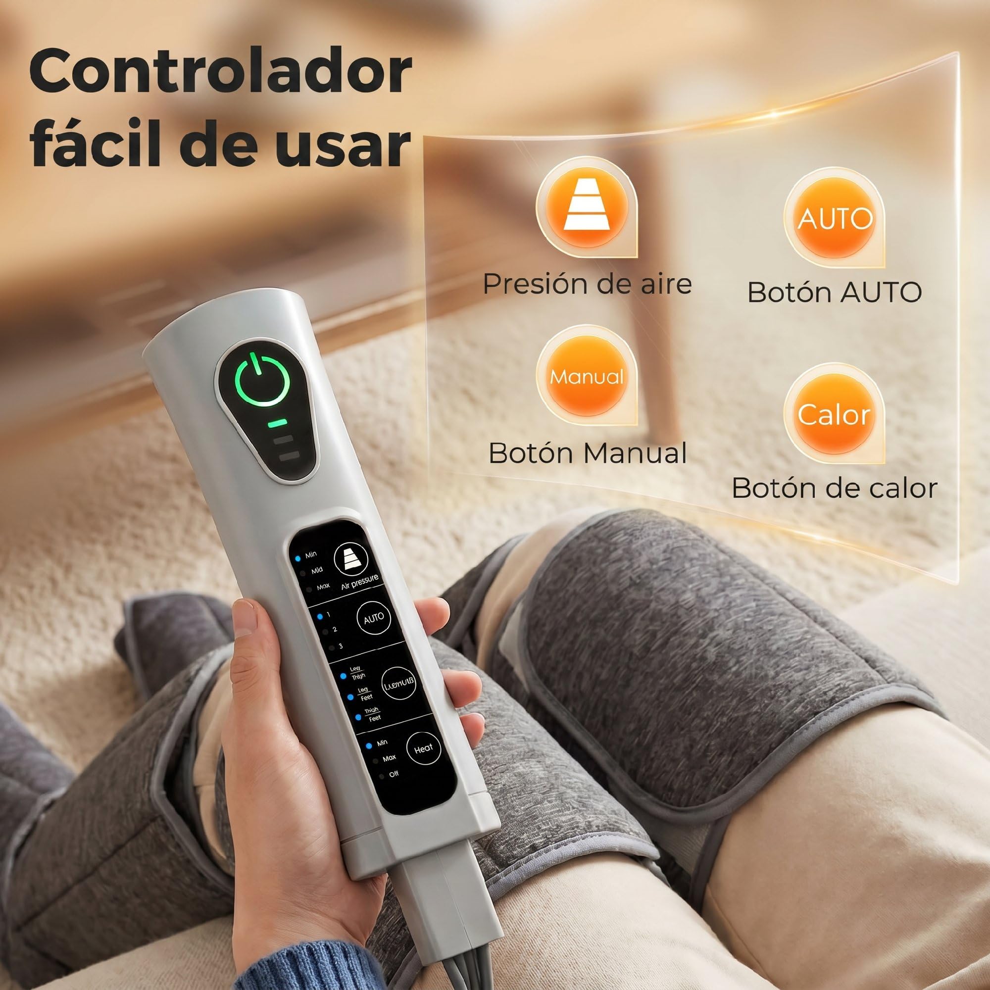 HOMCOM Masajeador de Piernas con Calor y Compresión de Aire Presoterapia | para Casa, 3 Modos, para Pantorrillas, Muslos y Pies, Alivio de la Fatiga, para Mujer y Hombre